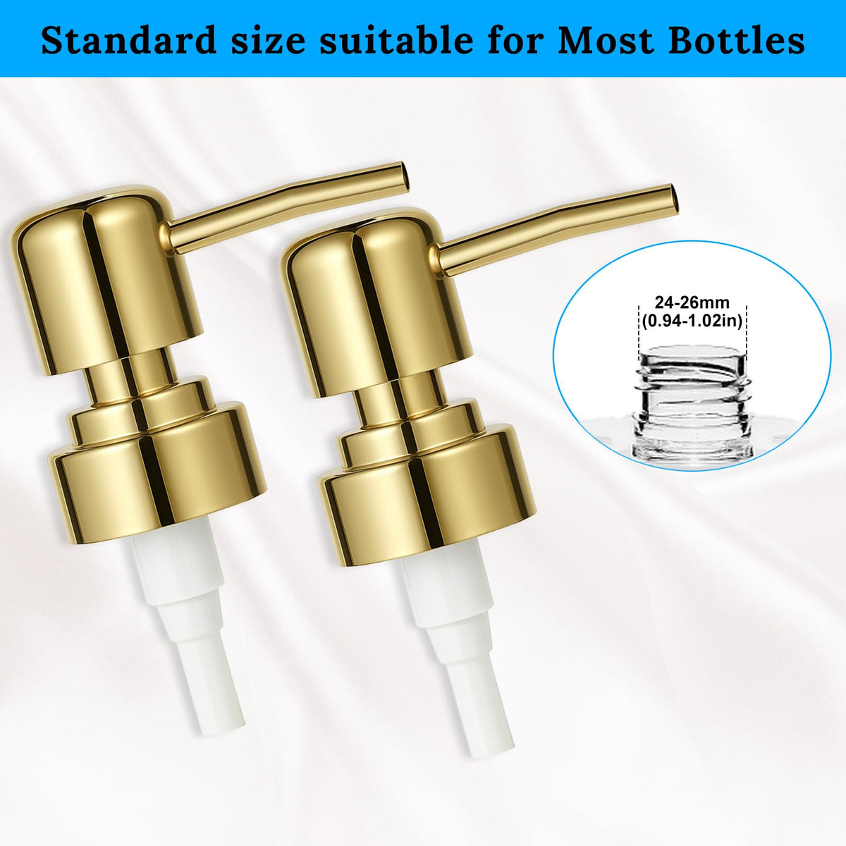 2 Pack Gold Soap Dispenser Pump Replacement Top Dispenser Pumps Refill Dispensers Liquid Hand Soap Dispensers Soaps Pumps Replacement for Lotion Regular Glass Mouth Bottles (2 Count)