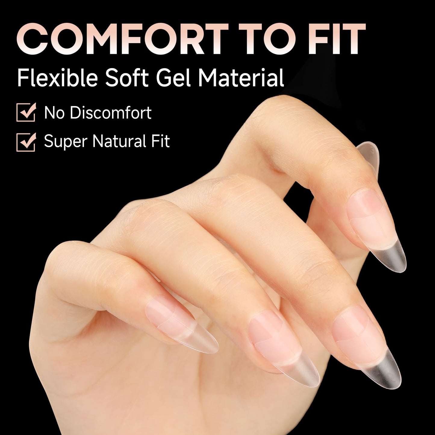 UNA GELLA Almond Gel Nails Tips Medium: 504pcs Full Matte Soft Gel Almond Shape Nail Tips Half Cover Clear Gelly Tips for Nail Art Press On Nails 12 Sizes, Nail Extensions