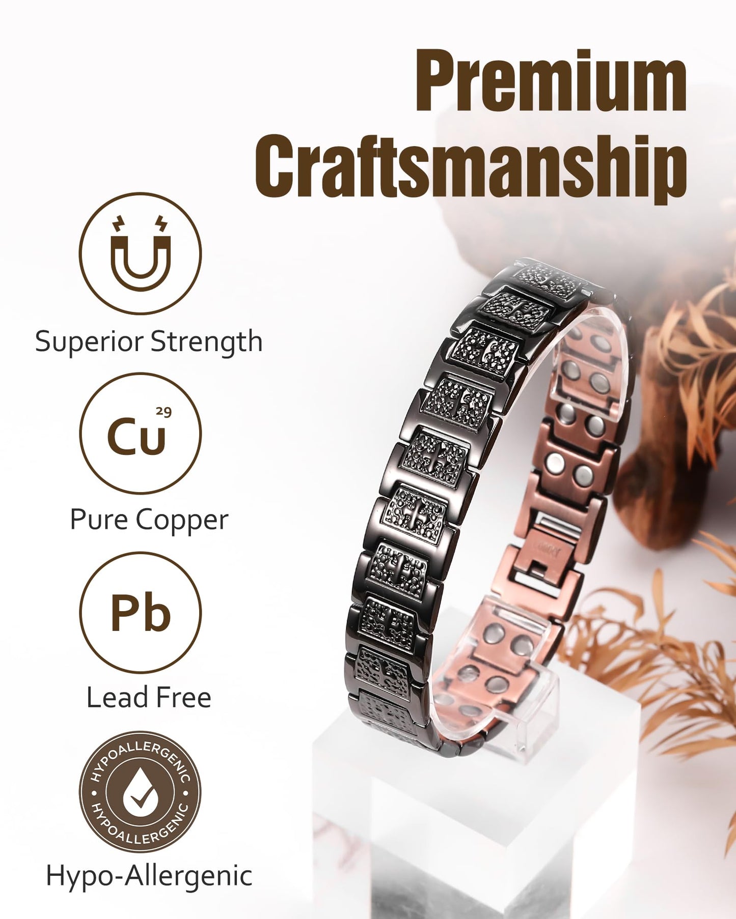 Jecanori 2X Pure Copper Magnetic Bracelet for Men, Mens Cross Bracelets With 3800 Gauss Magnets,Ideal Gift