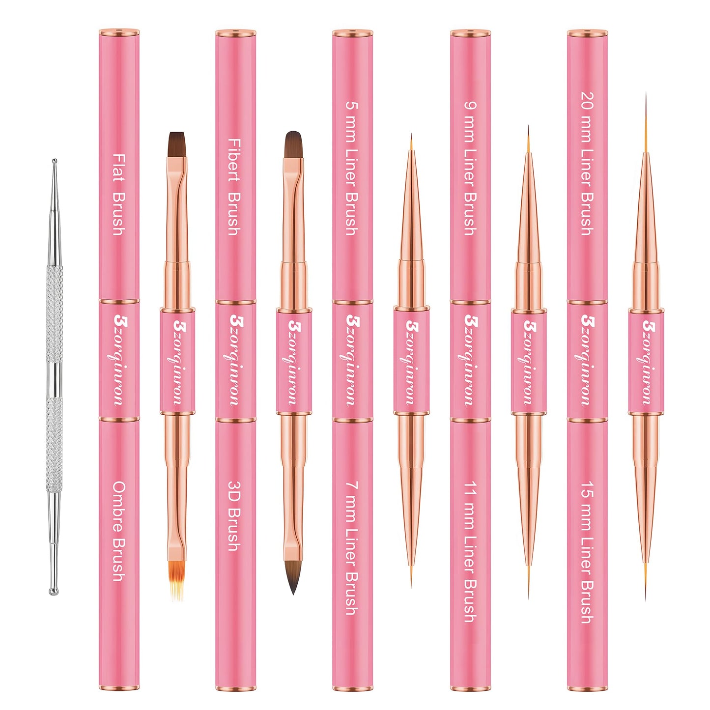 Nail Art Brushes Set, Professional 5Pcs Double-Ended Nail Brush Kit for Details, Long Lines, Ombre & 3D Design-Perfect for DIY Manicures & Salons (Pink)