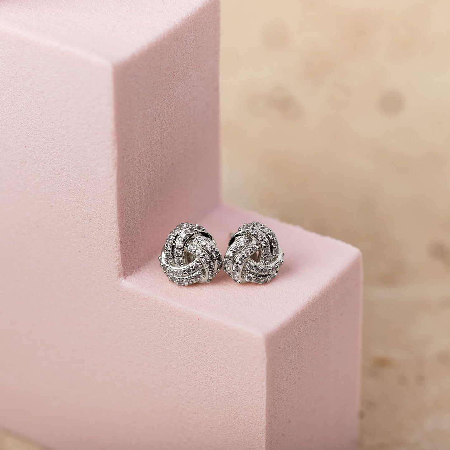 PAVOI 14K Gold Plated 925 Sterling Silver Post Cubic Zirconia Love Knot Stud Earrings, 14K Gold Plated in White Gold