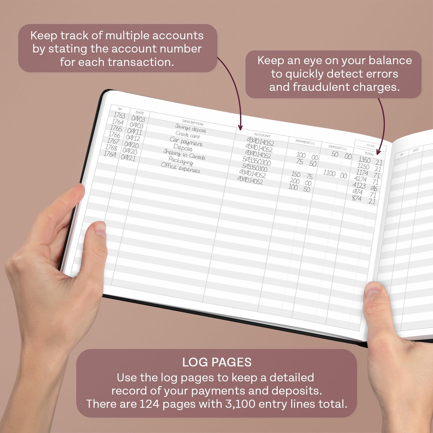 Skyline Accounting Ledger Book – Columnar Log Journal for Personal & Small Business Bookkeeping – Money Expense Log, Hardcover 10x7” (Black)
