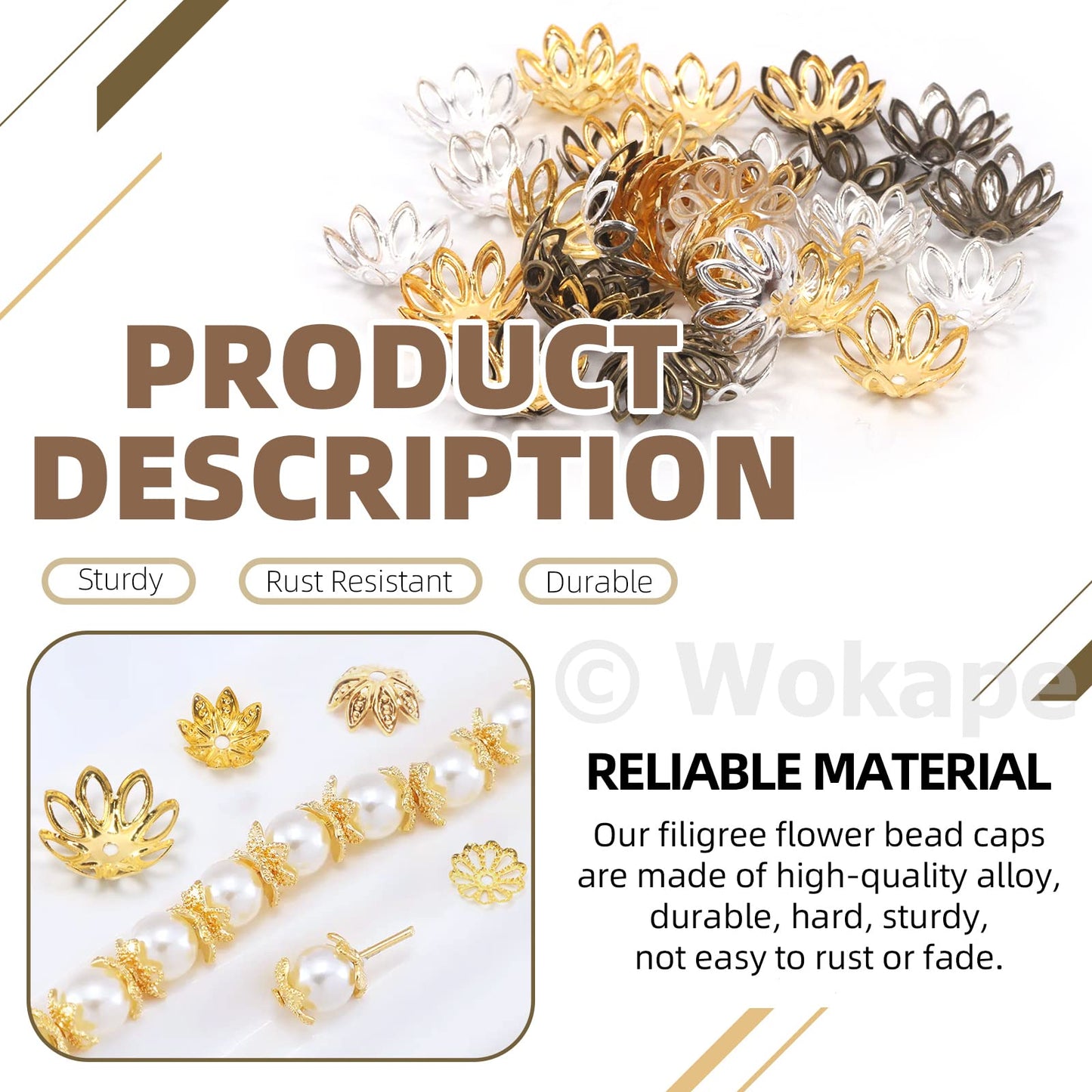 Wokape 2100Pcs 4 Sizes Flower Bead Caps Spacers Assortment Kit for Jewelry Making, Hollow Filigree Beads End Caps Jewelry Findings Accessories