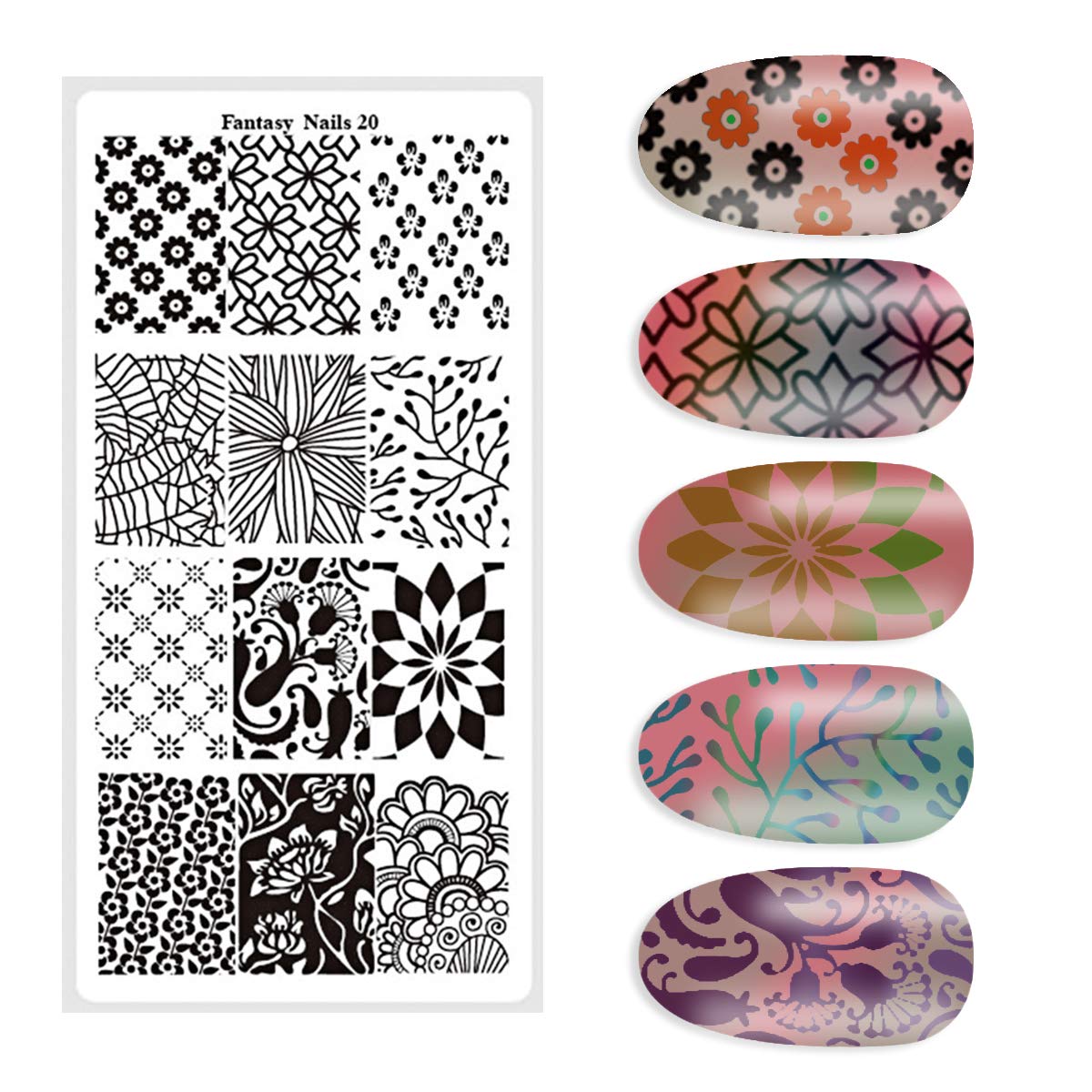 DANNEASY 6Pcs Nail Plate Stamping Set 1Nail Stamper 1Scraper 1Storage Bag Geometry Stripe Butterfly Design Nail Template Image Plate Manicure Stamp Kit