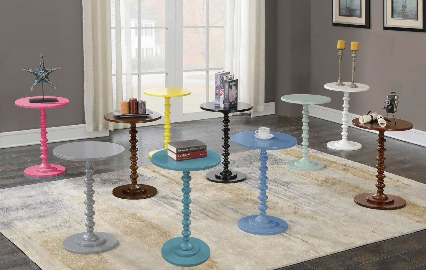 Convenience Concepts Palm Beach Spindle Table 17.75" -Traditional Solid Wood Round Side Accent, Display Pedestal for Transitional Living Room, Entryway, Hallway, or Bedroom, Blue