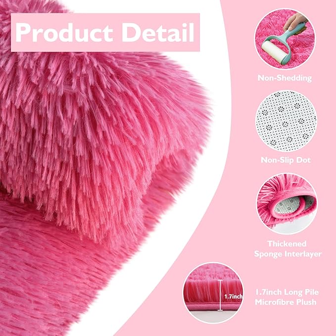 Shag Area Rug for Bedroom 5x8,Fluffy Area Rugs for Living Room,Soft Fuzzy Rug Non-Shedding Indoor Plush Carpet for Kids Bedroom Nursery Dorm Home Decor,Hot Pink