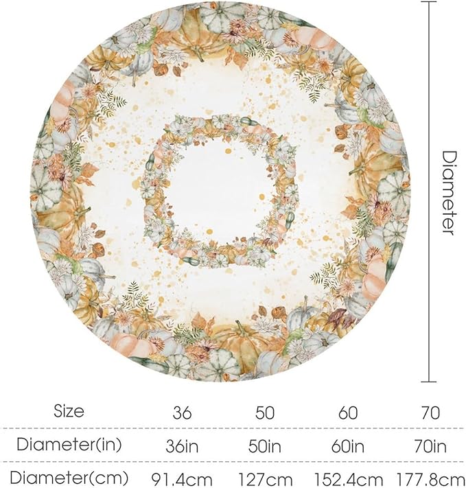 YCness Fall Tablecloth Thanksgiving Autumn Harvest Orange Watercolor Pumpkin Leaves Table Cover for Party Picnic Dinner Decor 36x36 Inch Round