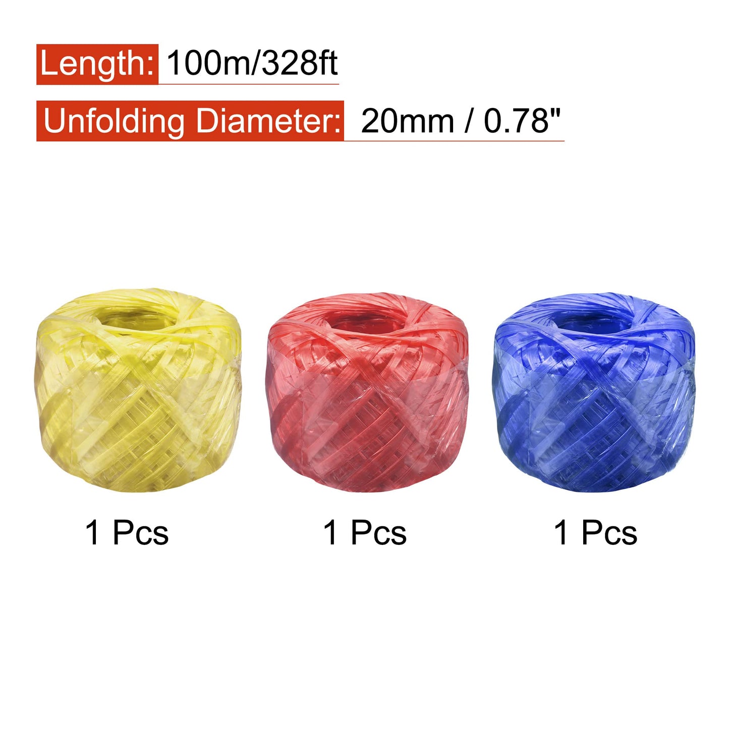 MECCANIXITY Polyester Nylon Plastic Rope Twine Household Bundled for Packing Gardening Craft,100m Length,Red Yellow Blue,3 Rolls
