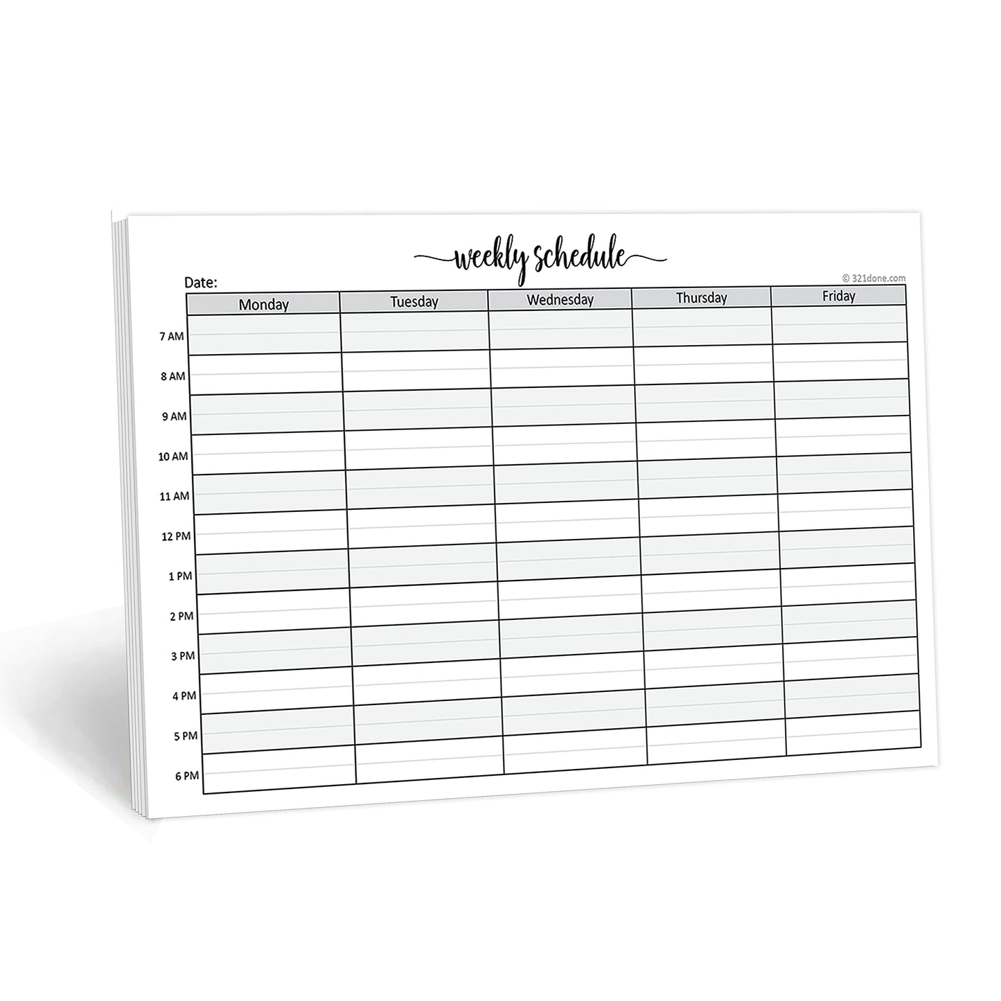 321Done Weekly Schedule Planning Notepad - 50 Sheets (5.5x8.5) – Hourly Appointment Productivity Weekly Planner Tear-Off Note Pad - Cute Simple Script Half-Letter Small Size - Made in USA