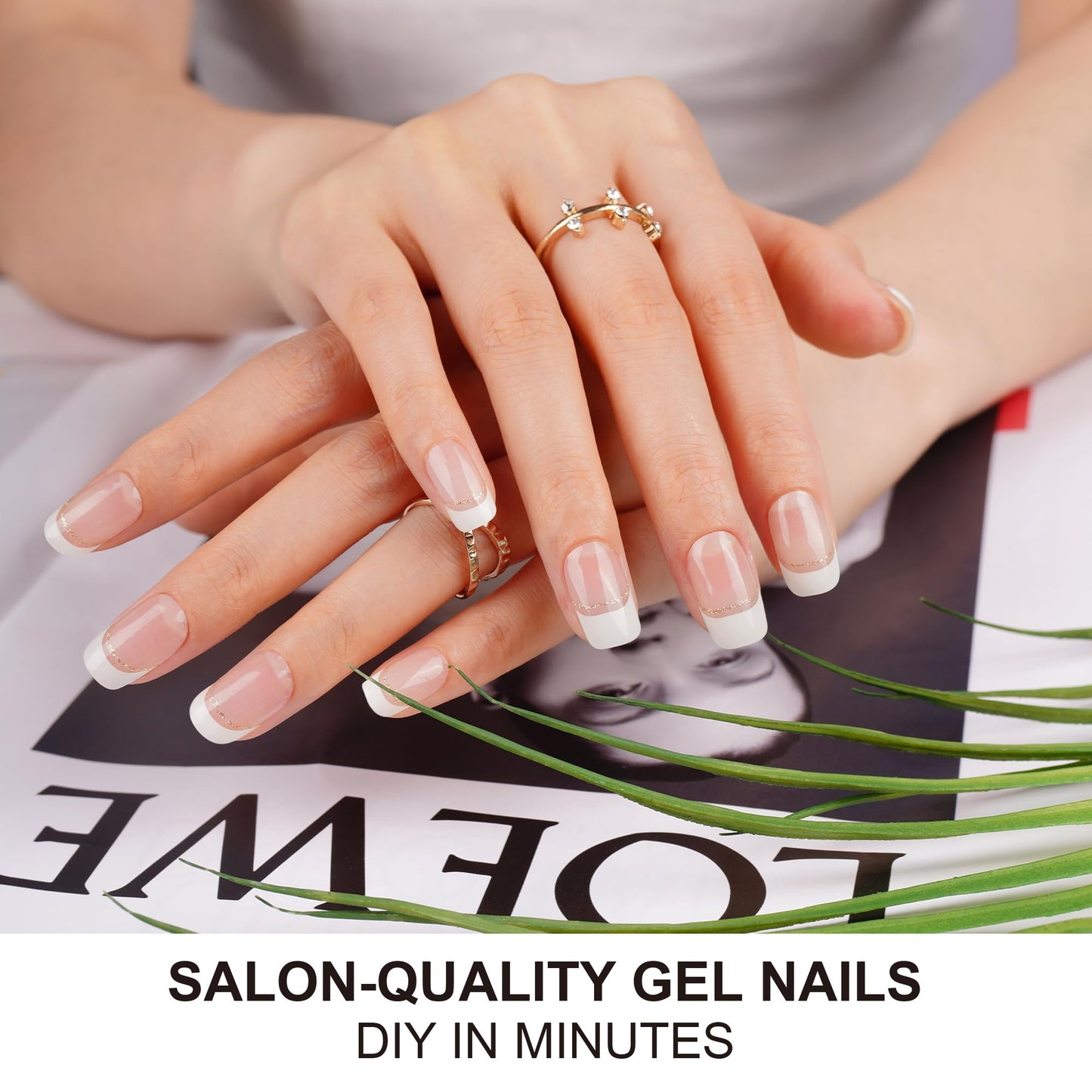 DANNI & TONI Semi Cured Gel Nail Strips French (Chic Line) Glitter French Line Gel Nail Wraps 28 Stickers