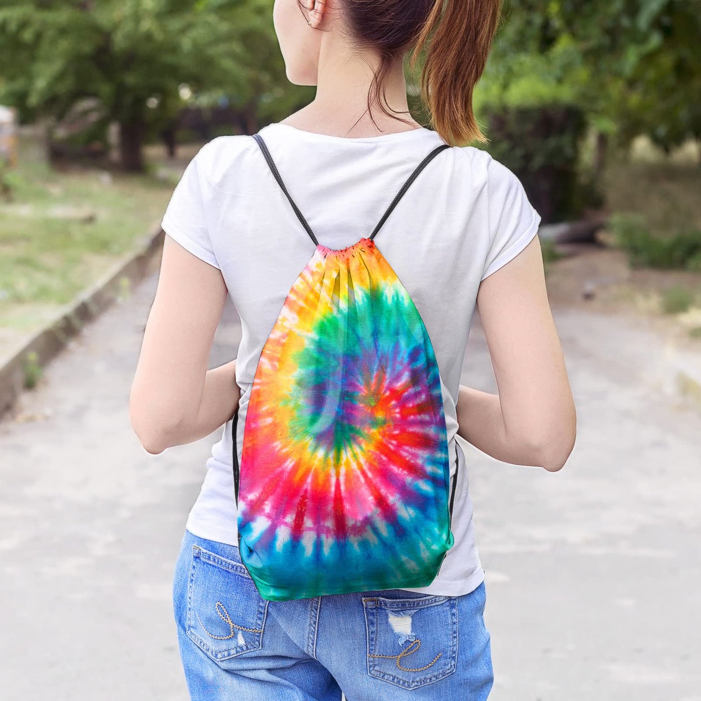 Saintrygo 6 Pieces 12/6 Pcs Tie Dye Cotton Drawstring Bags Sublimation Blank Backpack White Canvas Bags Kid DIY Items for Party Favors (White)