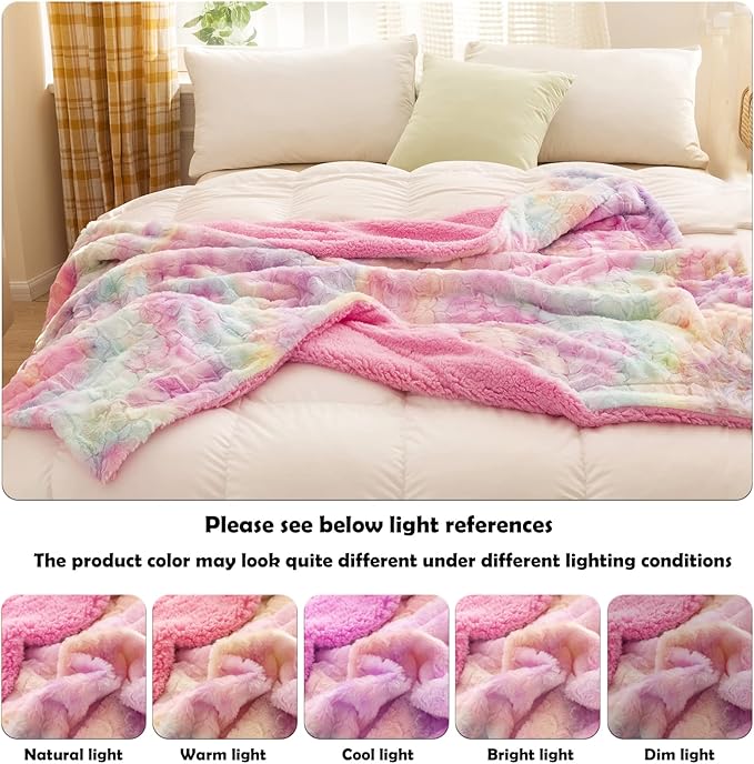 NEWCOSPLAY Super Soft Faux Fur Throw Blanket for Couch Light Rainbow Sherpa Fuzzy Plush Warm Blanket for Sofa Bed (Light Rainbow, Throw(40"x50"))