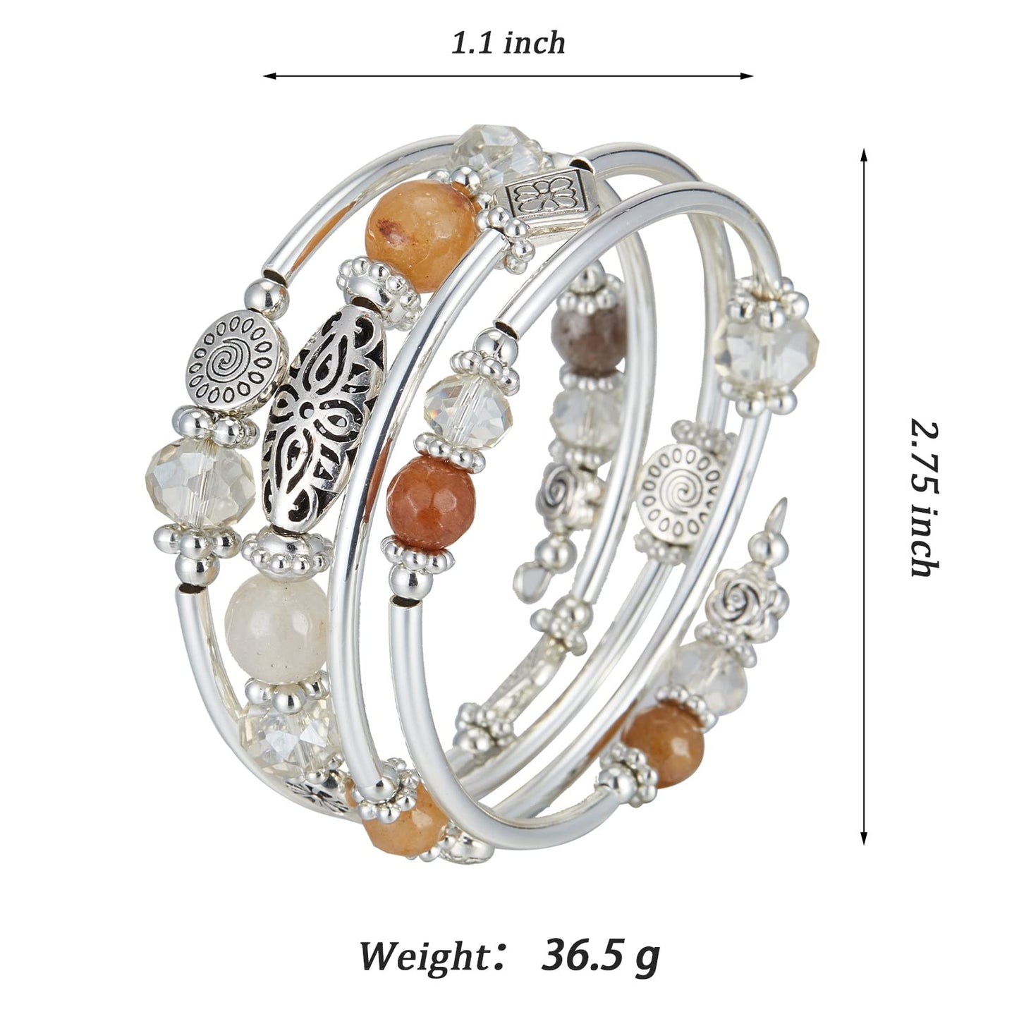 FULU AUTUMN Stackable Beaded Bracelets for Women Boho Wrap Silver Bracelet Layered Fashion Jewelry Gifts for Her(Brown)