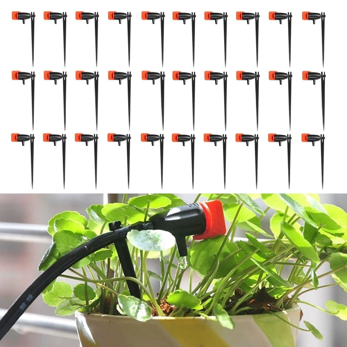 30PCS Garden Irrigation Dripper,Drip Emitters for 1/4" Drip Irrigation Tubing with Support Stakes, Adjustable Water Flow Drippers Watering Dripper Sprinkler for Watering System for (4-7mm) Hose (30)