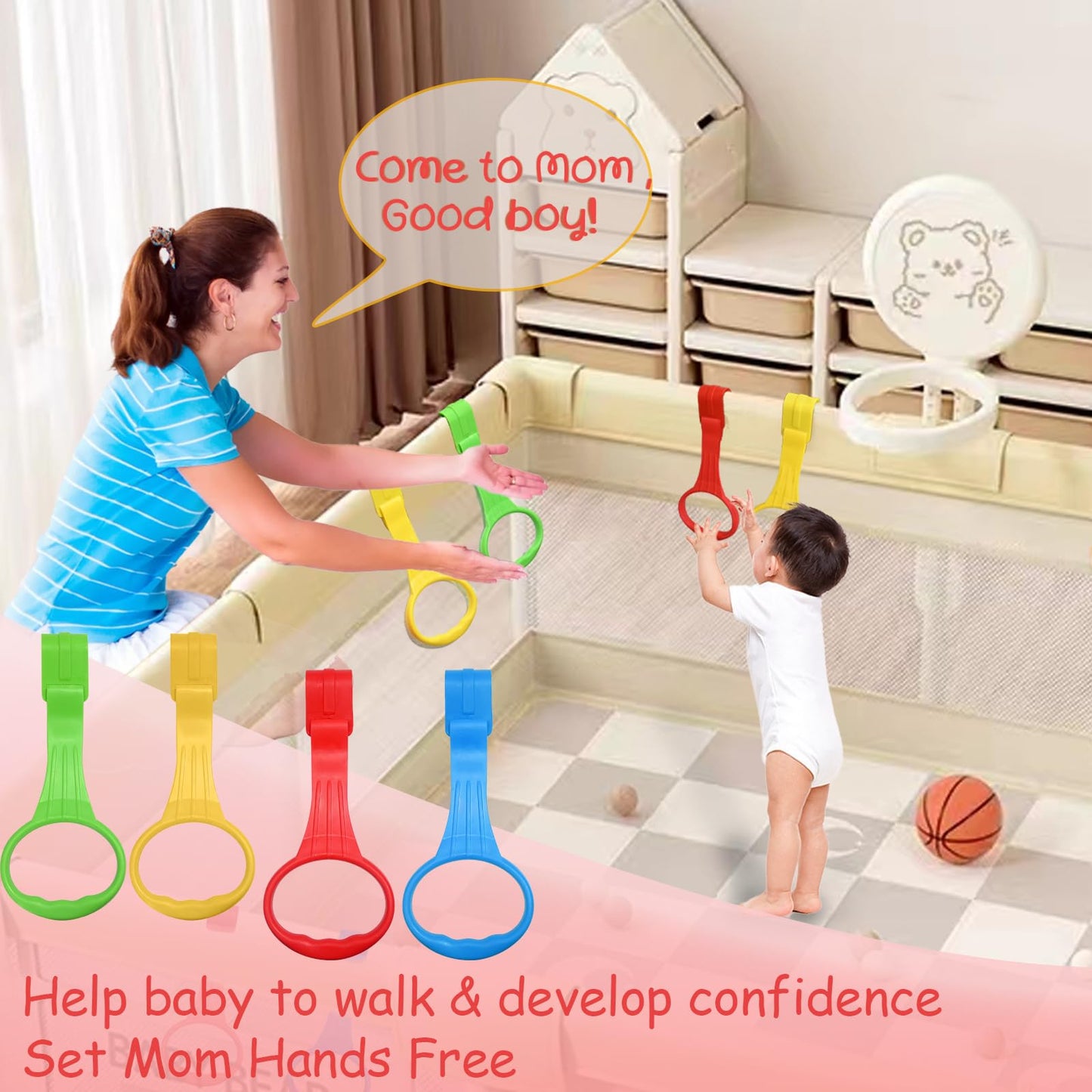Baby Pull Up Ring Learn to Walk Stand Up Assist, Universal for Baby Playpen or Crib - 4 Colors