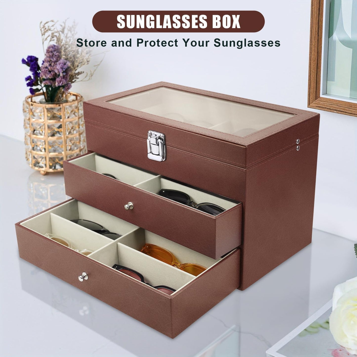 GRTCZYSL Sunglasses Organizer 18/20 Slots, Multiple Pairs Glasses Storage Case Leather Eyeglasses Display Box for Women Men