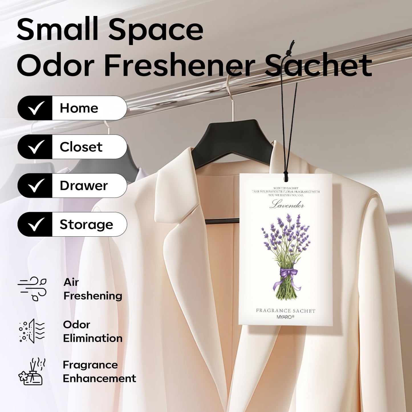 MYARO 12 Pack Lavender Scented Sachets | Odor Eliminator & Air Freshener for Drawer, Closet, Car, Shoes, Gym Bag, Suitcase | Home Fragrance Gift Set