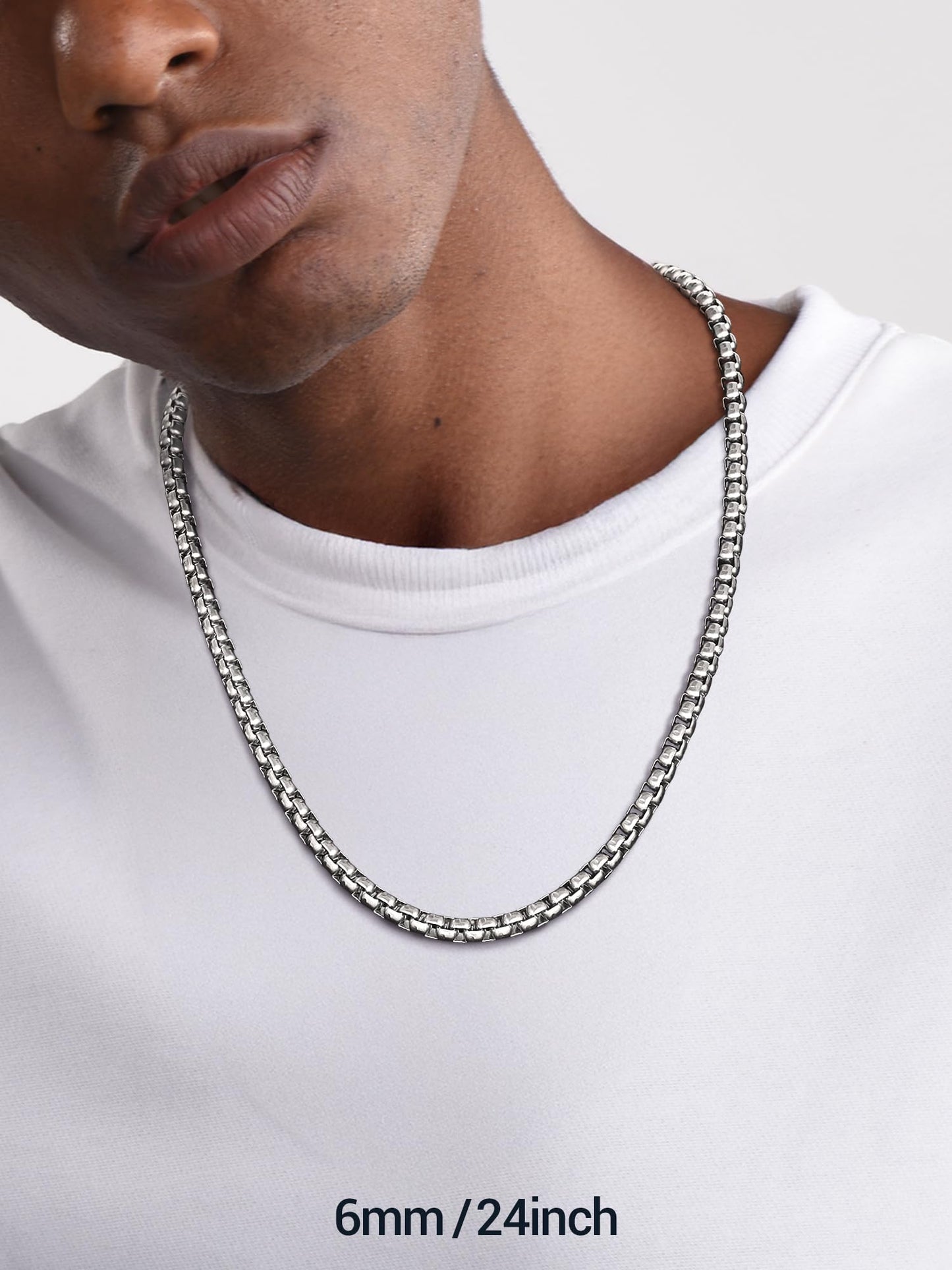 PROSTEEL Squre Rolo Link Chains, Stainless Steel Chain Necklace Waterproof & Strong Lobster Clasp 6mm Link Chains for Men and Women Jewelry with Gift Box 18in