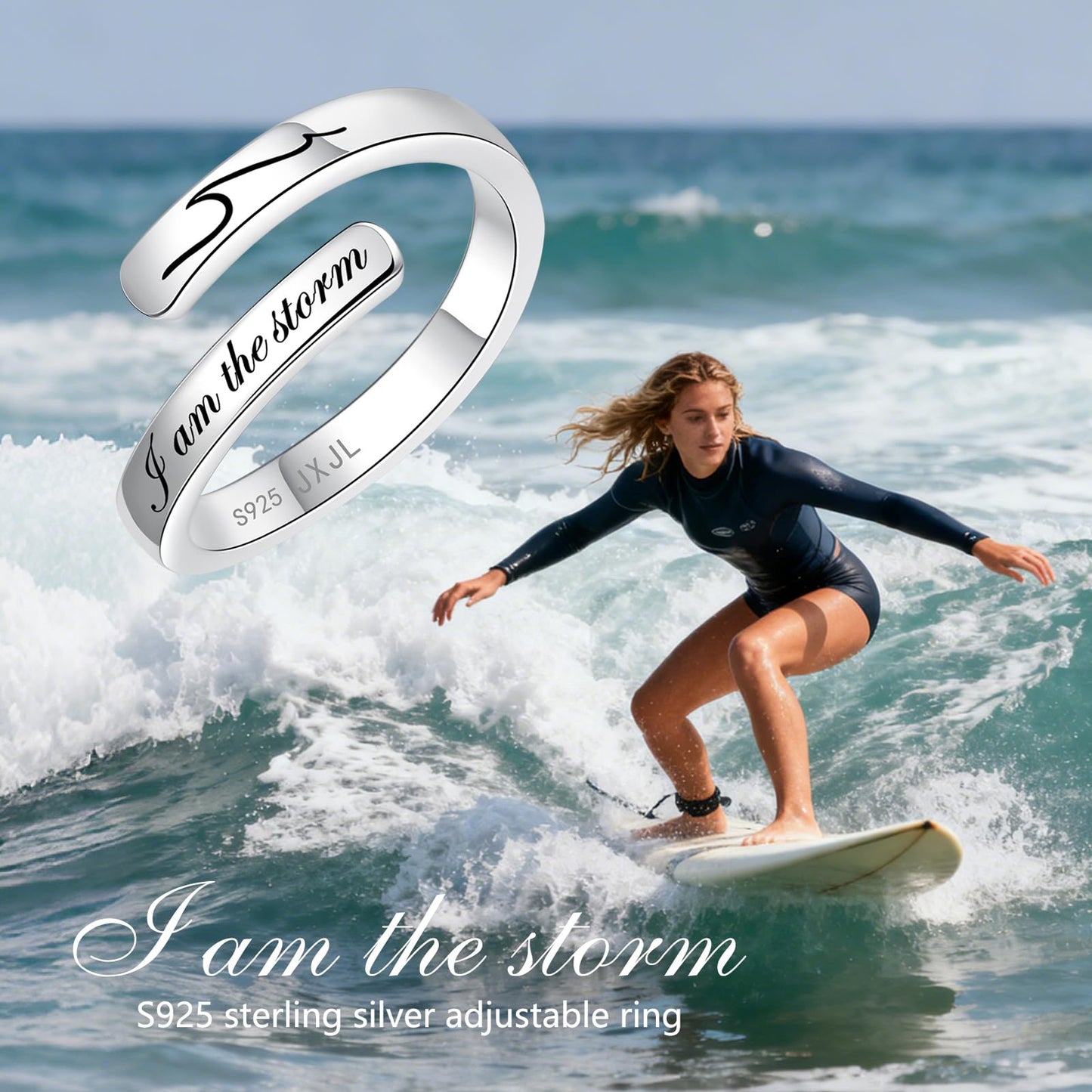 JXJL S925 Sterling Silver Inspirational Jewelry Rings Adjustable Ring Personality Encouragement Gift for Teens Women 8#