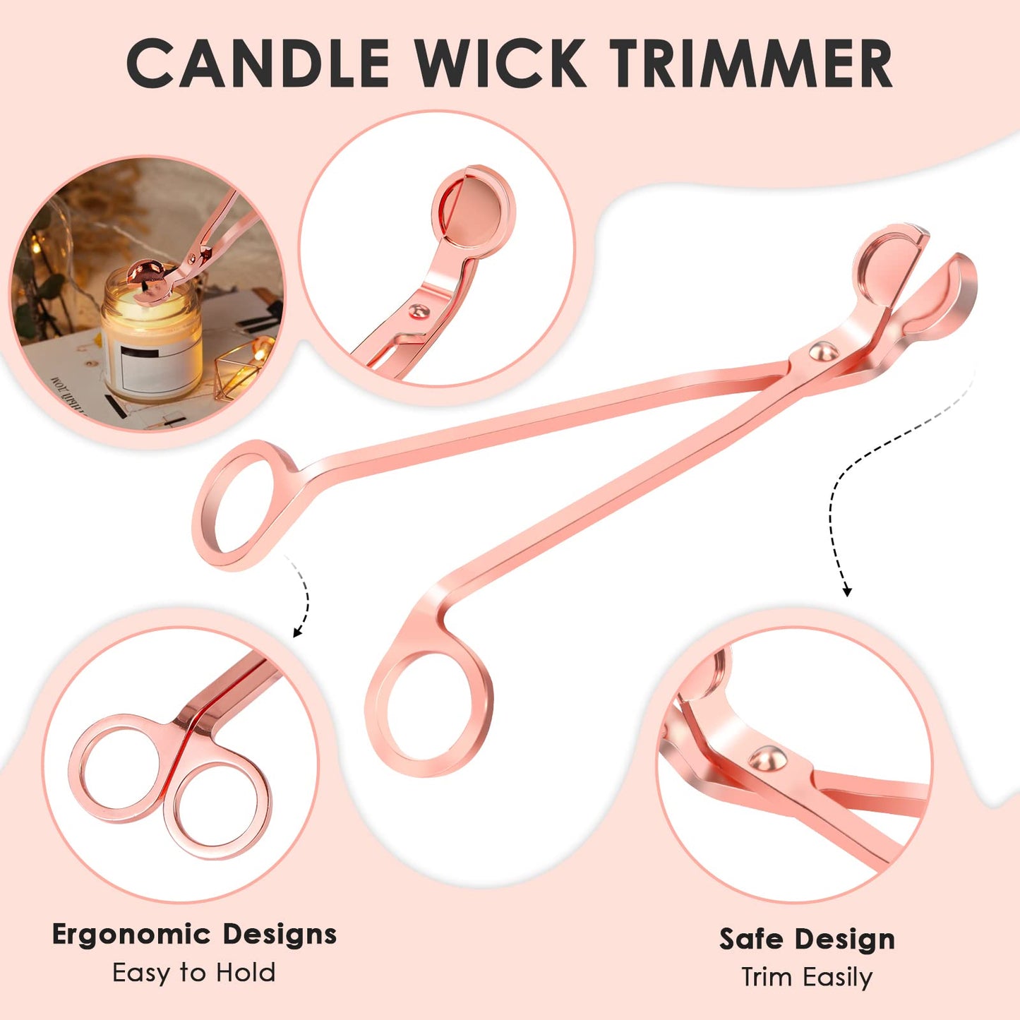 HEYLOURB 5 in 1 Candle Accessory Set,Candle Wick Trimmer Cutter Set,Candle Wick Dipper,Candle Wick Snuffer,Rechargeable Candle Lighter,Tweezers,Stainless Steel Candle Care Kit Gift for Aromatherapy