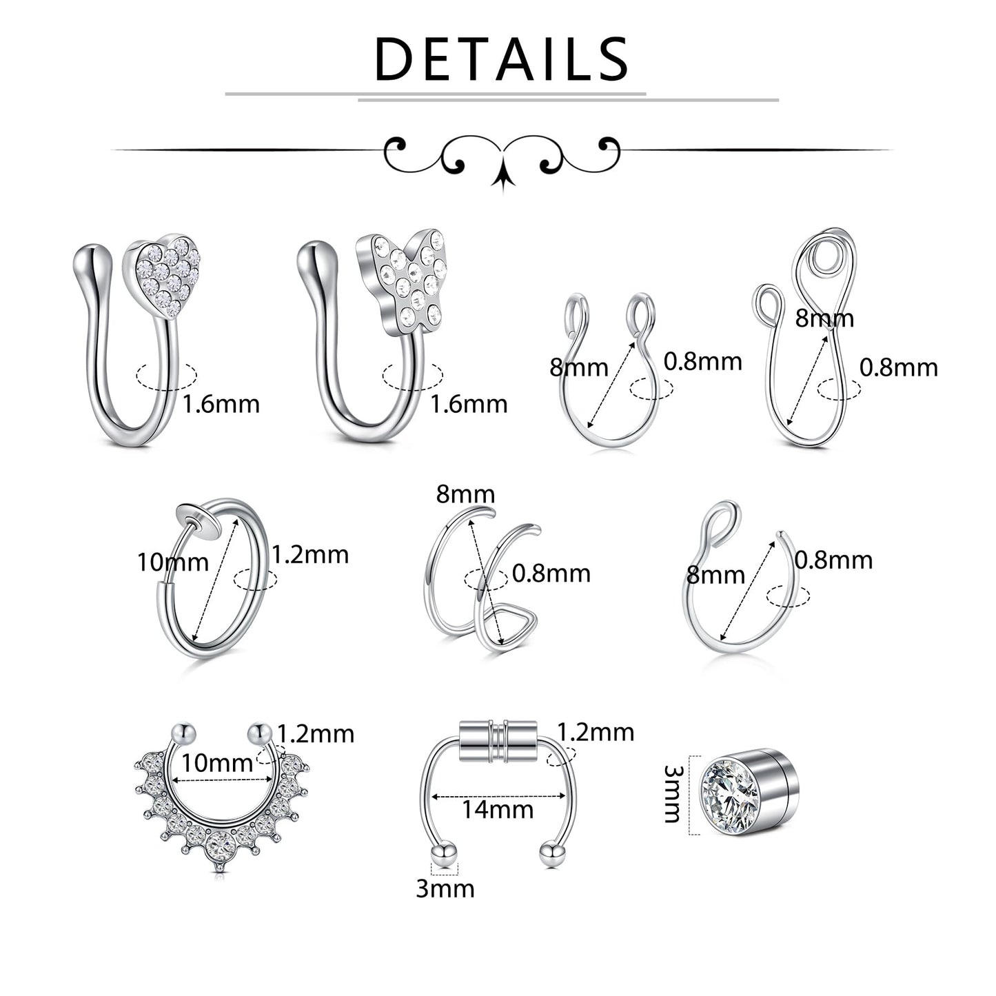 D.Bella Fake Nose Ring Faux Nose Rings Hoop Clip On Earrings for Men Women Non Piercing
