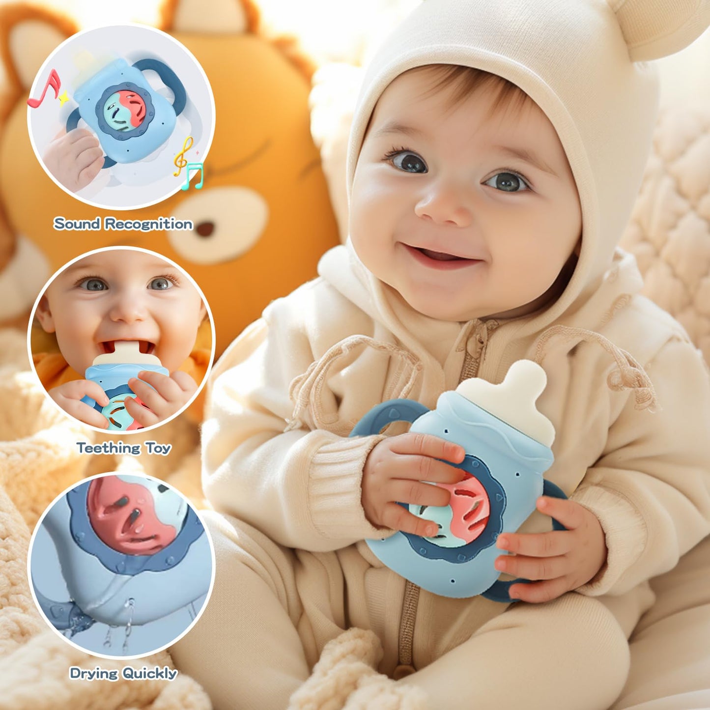 KADAYAYA Montessori Baby Toy for 18 Months, Teether Rattle Tissue Box Pull String Crab Toy, Infant Sensory Toys Shape Storage Bin,Stacking Cup Toy Gift for Toddlers Boys Girls 1 2 3 Year Old