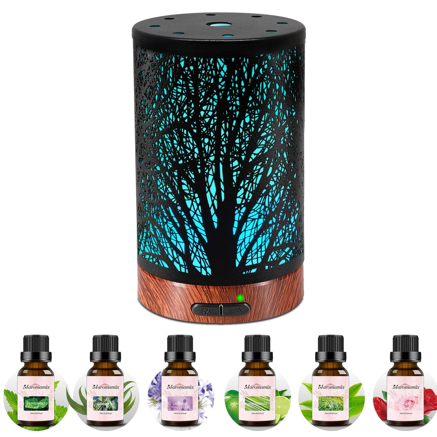 Oil Diffuser & Essential Oils Set - Oil Diffuser 150ml with 6 Essential Oils Set, Aromatherapy Cool Mist Oil Diffusers for Essential Oils, Auto Shut-Off，7 Colors Night Light,Gifts for Mom