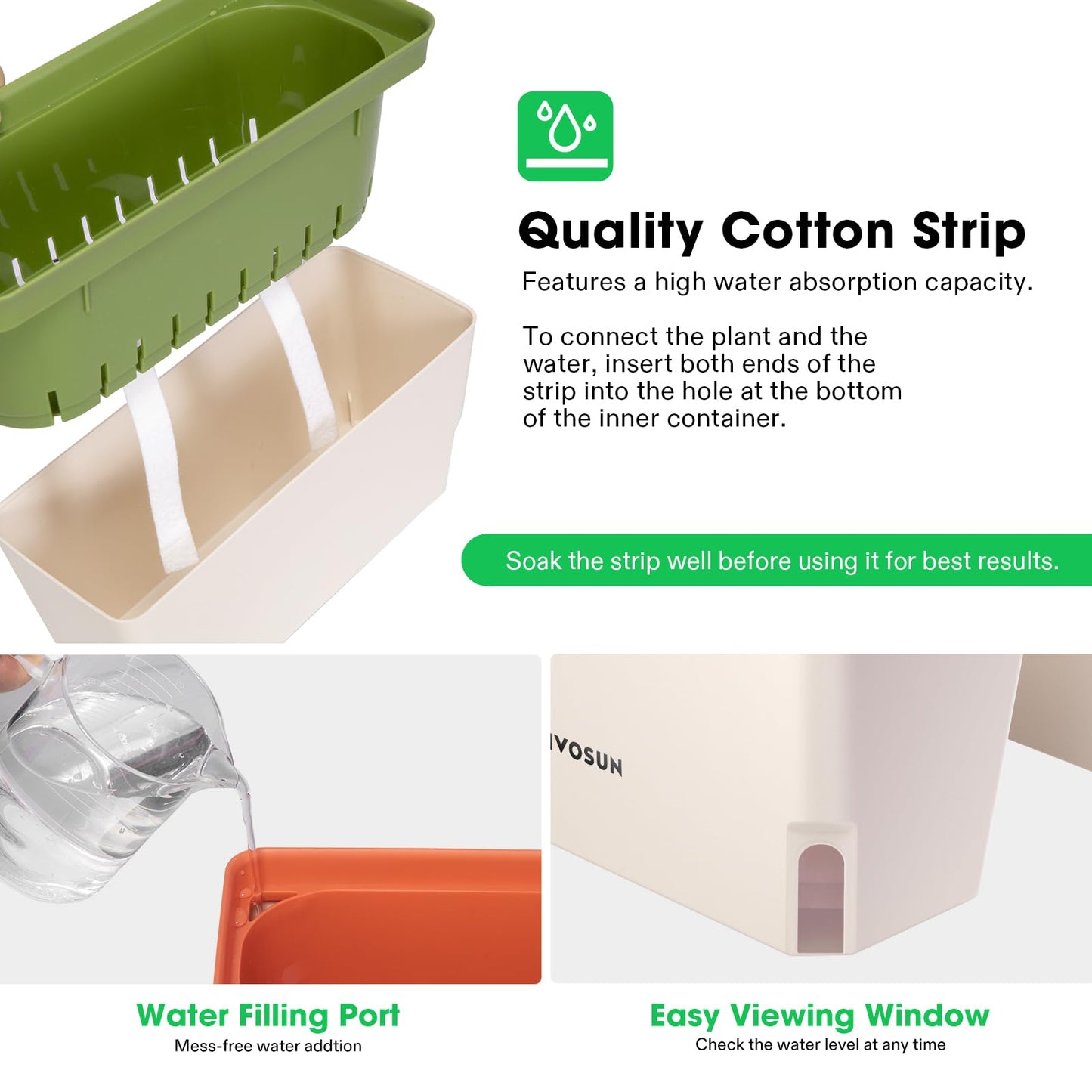 VIVOSUN Self-Watering Planters, 6-Pack 10.5 Inch Compact Rectangular Window Herb Planter Box with 10 PCS Plant Labels, Plant Container for Basil, Flowers, Succulents, Indoor & Outdoor