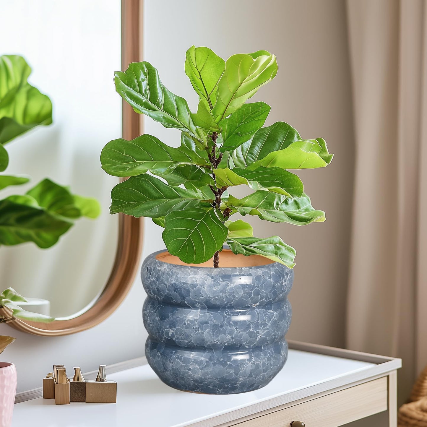 SQOWL Ceramic Planter 8 Inch - Indoor Plant Pot with Drainage Hole Outdoor Planter Round Flower Pot Modern Decorative Plant Pot for Home Office Decor Gray