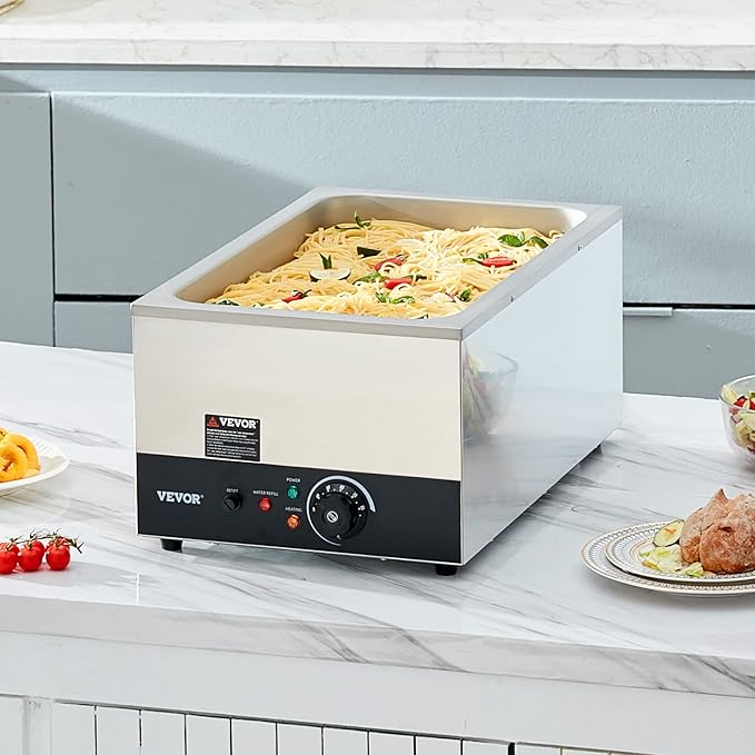 VEVOR Commercial Food Warmer 24QT Bain Marie 1200W Electric Buffet Warmer Steam Table Food Warmer Countertop Stainless Steel Food Warmer Wet or Dry Use for Parties, Catering and Restaurant