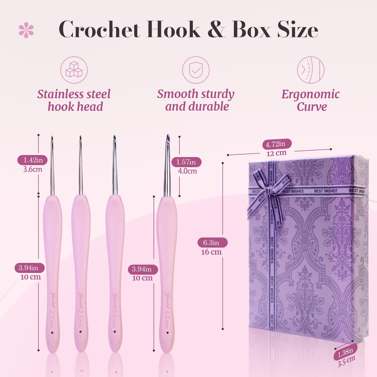 Yarniss Apex Crochet Hooks Set with Case 2.0mm~4.0mm,Hand-Polished Stainless Steel Crochet Hooks with Ergonomic Handle, Pointed Crochet Needle with Deep Groove