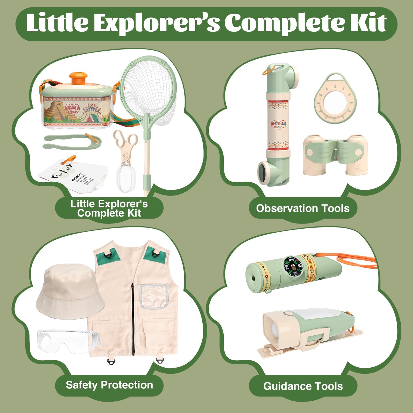 Kids Adventurer's Nature Explorer Set,Featuring Butterfly Net, Bug Catcher, Binoculars, Explorer Vest & Hat, Magnifying Glass and LED Flashlight. Perfect Educational Outdoor Gift for Ages 3+