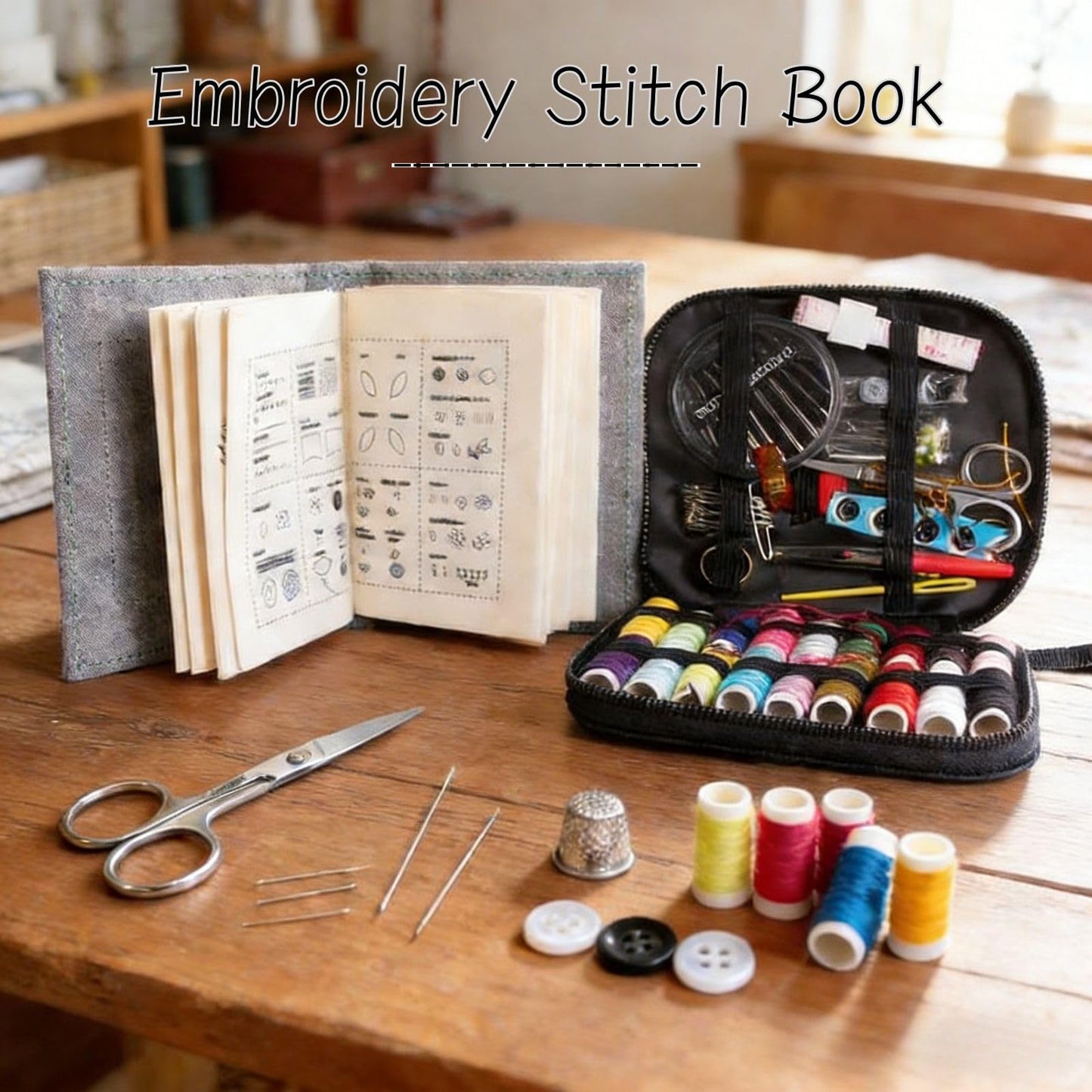 Embroidery Stitch Book Kit, Portable All Scenario Embroidery Stitch Book, Comes with Complete Toolkit and Examples, Embroidery Kit for Beginners and DIY Enthusiast