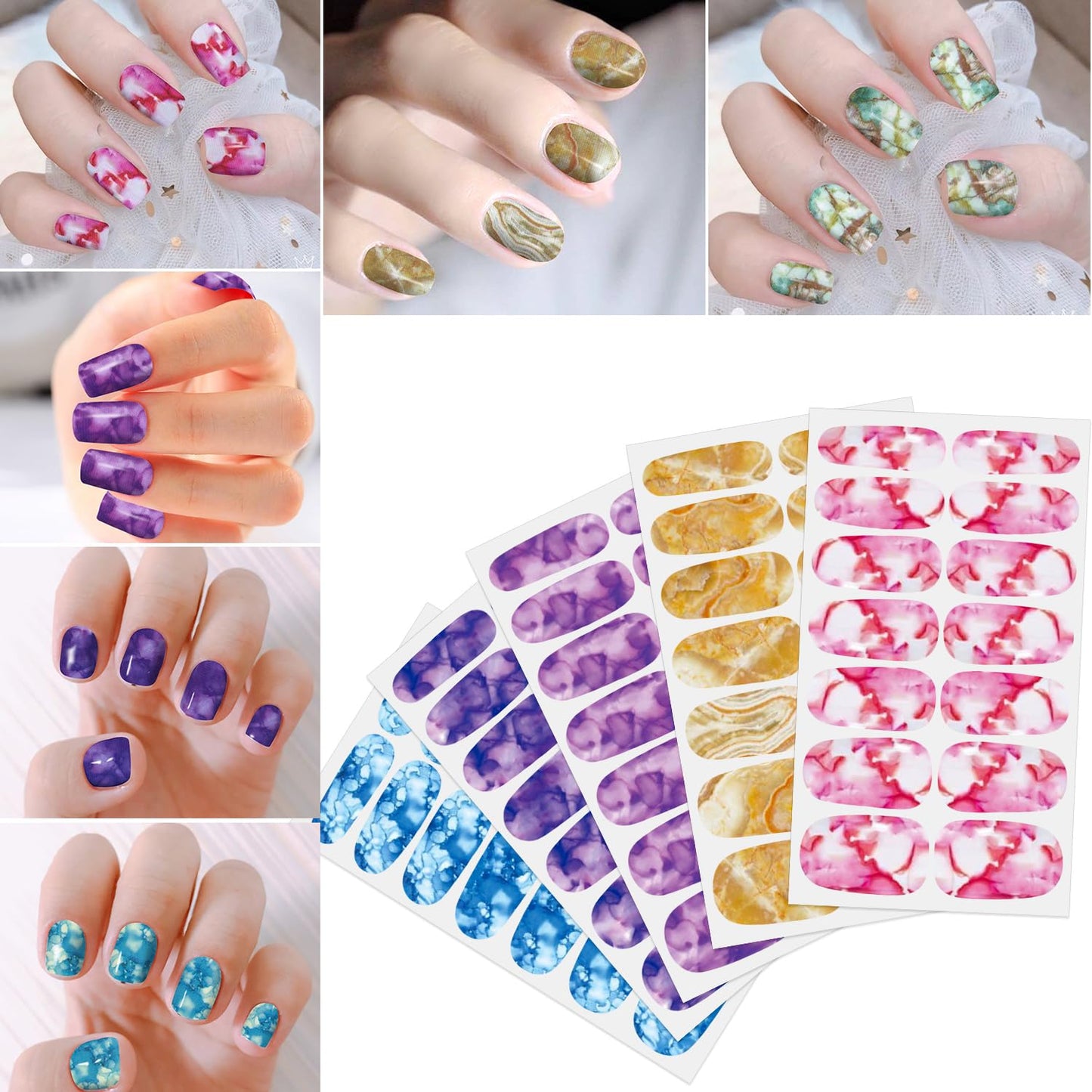 SILPECWEE 24 Sheets Nail Polish Stickers Full Wraps Ombre Design Gradient Color Gel Strips Self Adhesive Fingernail Sticker for Women With File