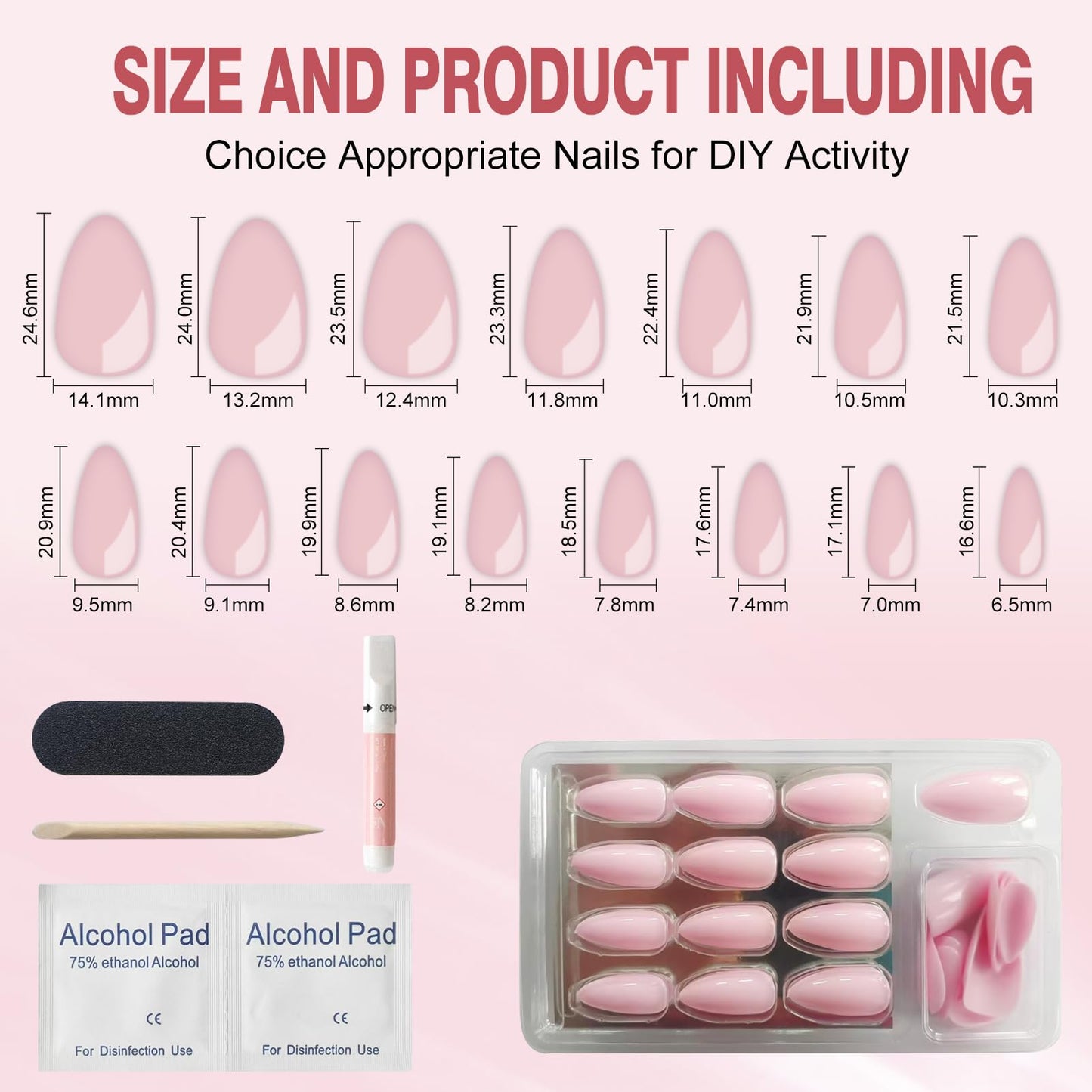 Rnker Press On Nails - Flash Silver, Almond Top gel Nails with a Glossy Glaze Finish, 15 Sizes - 30 Nail Kit with Glue