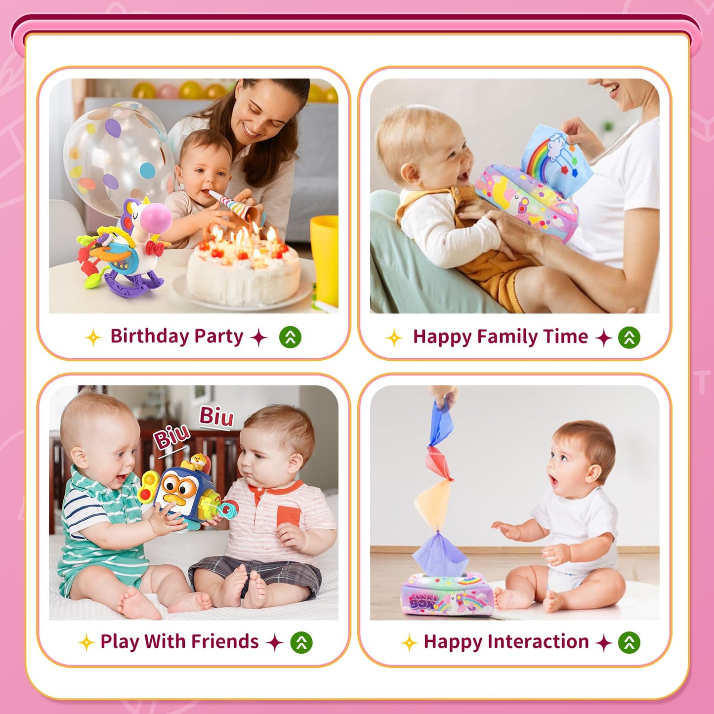 usrela 3 in1 Baby Toys 12 to 18 Months - Busy Board Sensory Toys, Tissue Box Toy, Pull String Teether, Learning Toy for Babies, Infant Gifts for 12 18 Months Old