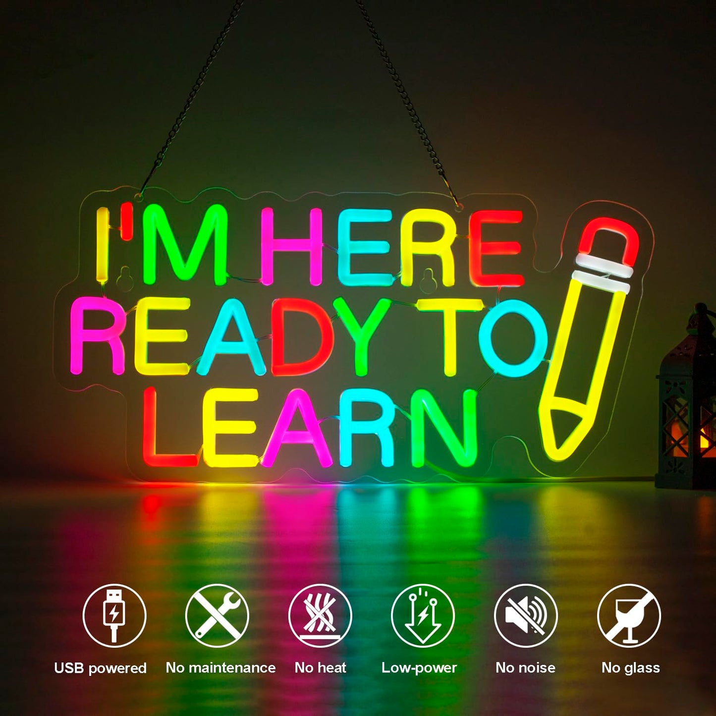 Ready To Learn and Pencil Neon Signs for Wall Decor, LED Neon light, Dimmable USB Powered, for Clarssroom Home Bedroom Man Cave,Gift for Boys,16.8 * 8.1 Inch