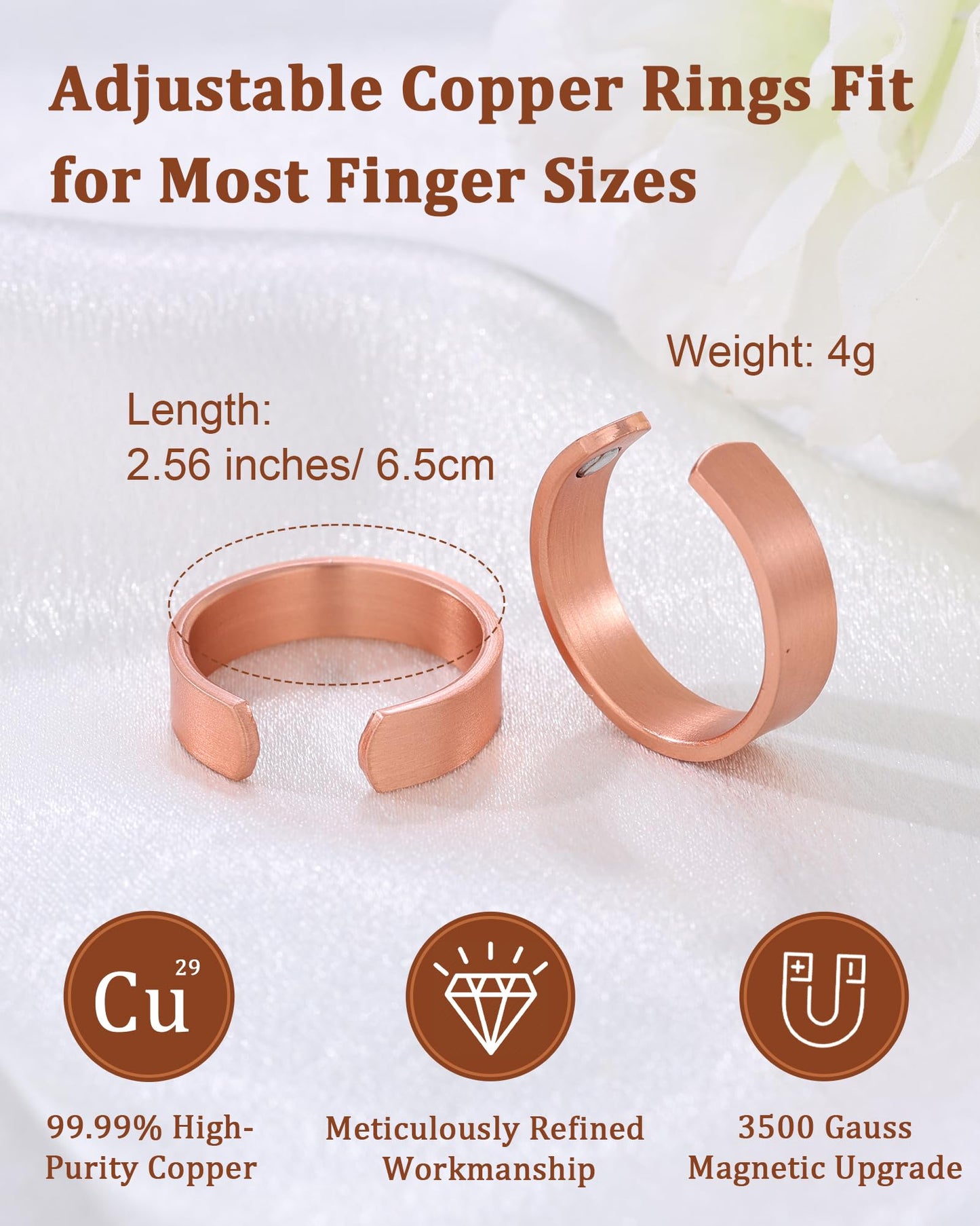 BioMag Magnetic Rings, Pure Copper Rings for Men Women, Adjustable Fingers Thumb Ring Jewelry Gift (Copper A-2Pcs)