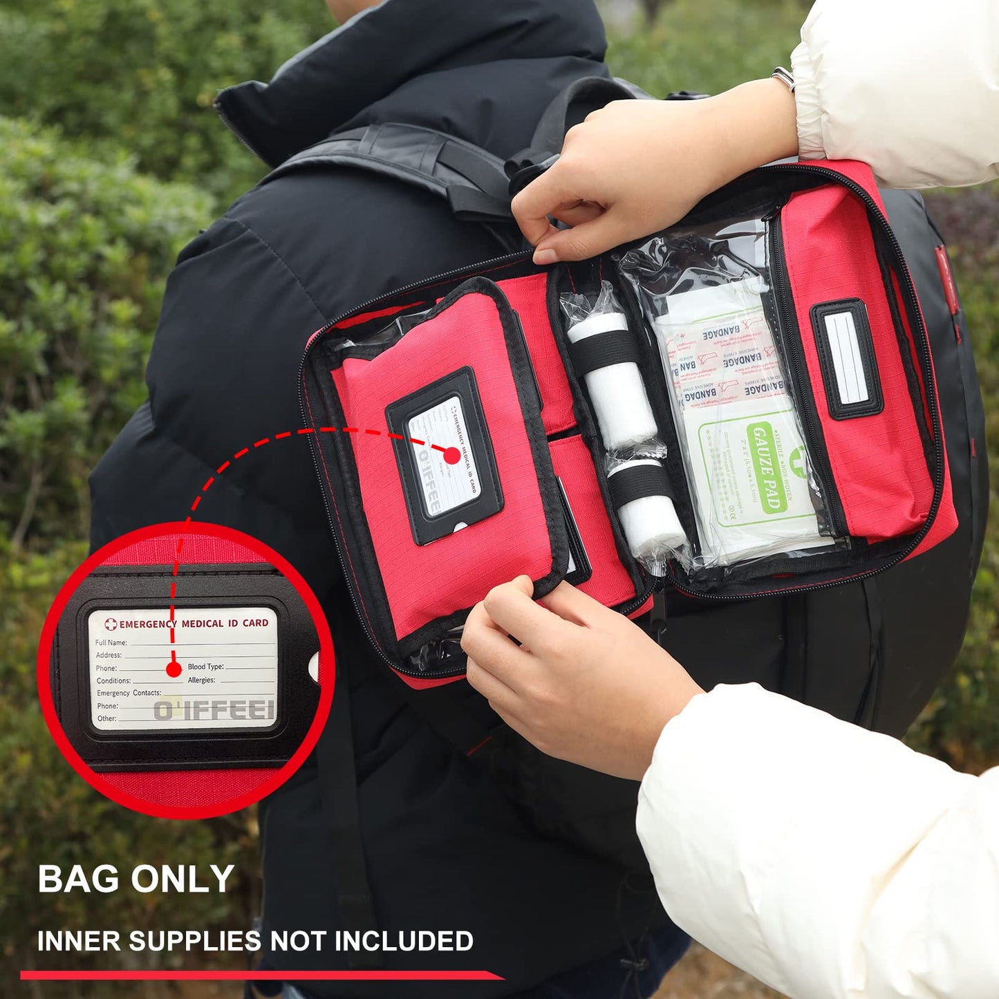O'IFFEEI First Aid Bags Empty, Compact Trifold Emergency Medical bag for Camping Hiking Travel Car Home Office (BAG ONLY)