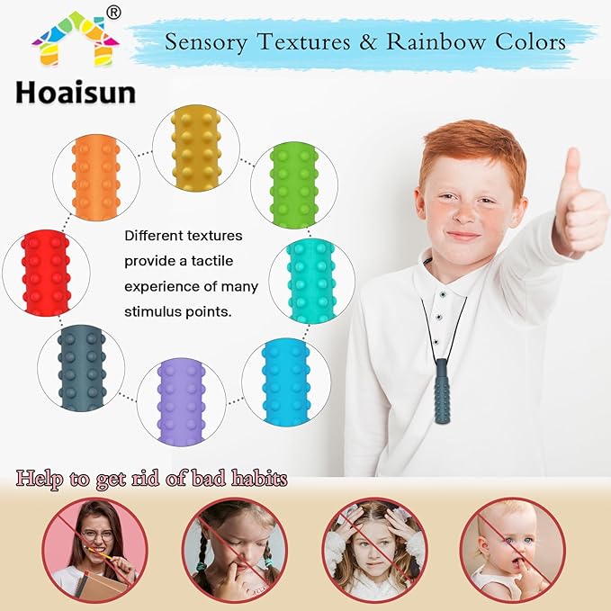 Sensory Chew Necklaces for Boys and Girls, 8 Pack Chew Necklace for Sensory Kids with Autism, ADHD, SPD, Biting, Silicone Oral Sensory Toys for Autism Adults Reduce Chewing Anxiety Fidget