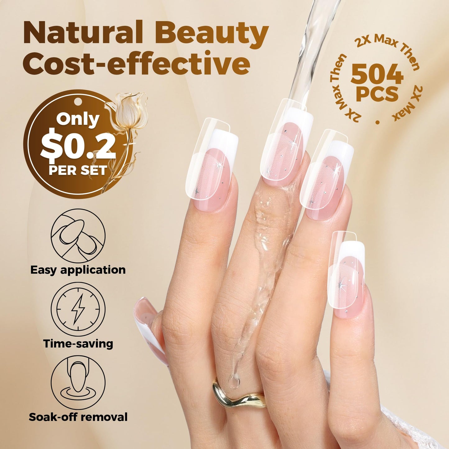 UNA GELLA Square Fake Nails, 504pcs Gel Nail Tips Clear Press on Nails Pre-shape for Full Cover Square Nails French False Nails For Nail Extension Nail Art Home DIY 12 Sizes False Gelly Tips