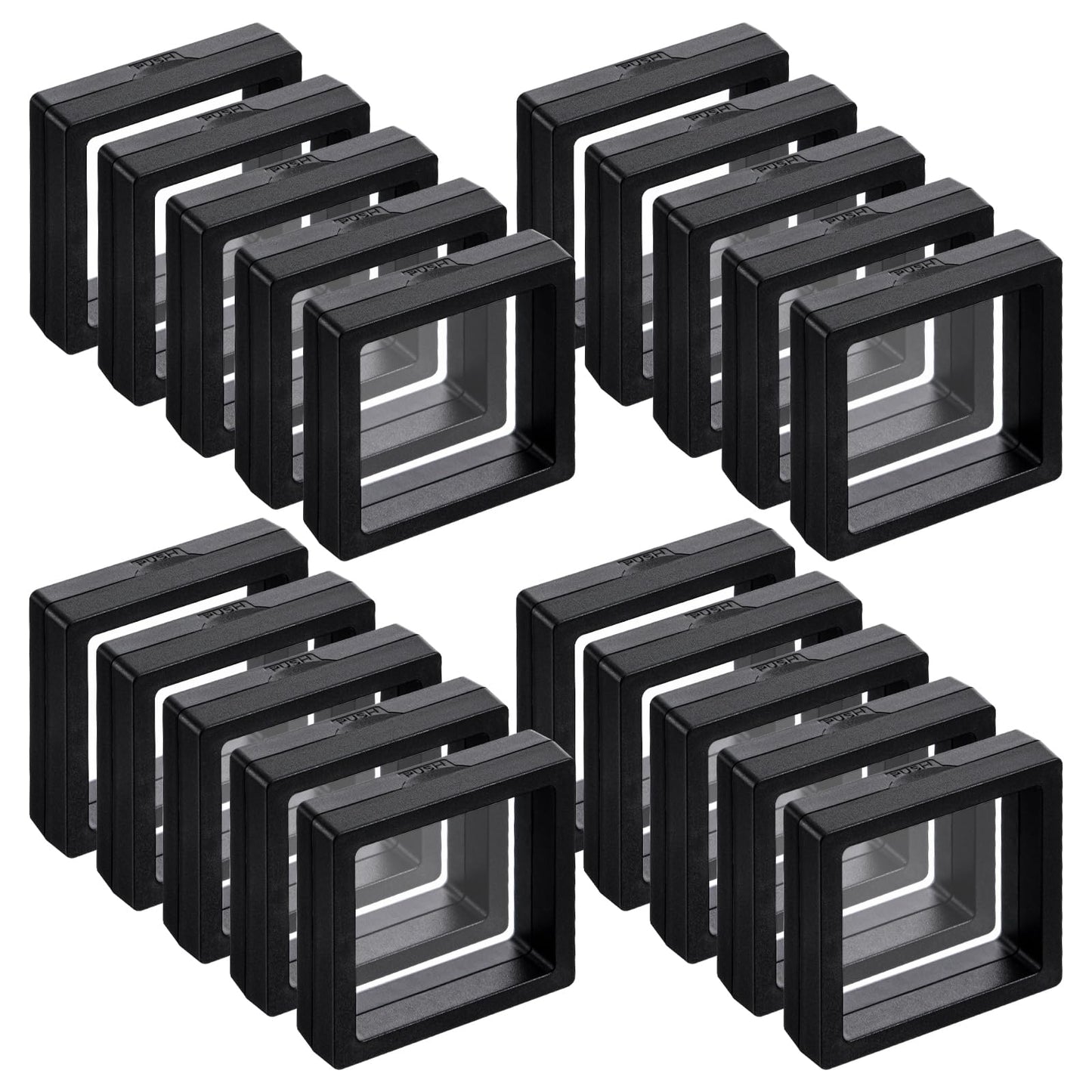 LIQWEI 60 Pcs 3D Floating Display Case, Coin Display Case Black, 2.8 x 2.8 x 0.8 Inch Coin Frame Display-Holder Stands 3D Floating Jewelry Frame for Jewelry Shells Specimen Pins