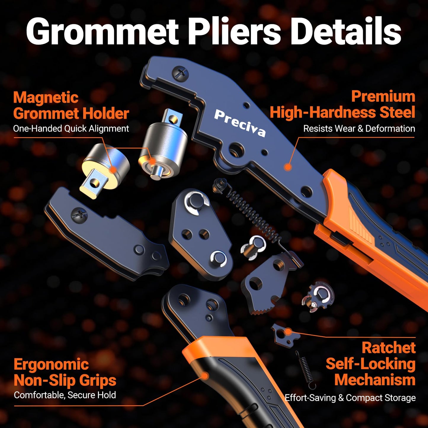 Preciva Grommet Eyelet Pliers Kit, Handheld 1/4 Inch 6mm Manual Grommet Press Machine with 300 Pcs Gold & Silver Eyelets, Storage Bag and Hole Punch for Tarp, Fabric, Banner, Canvas DIY Crafts