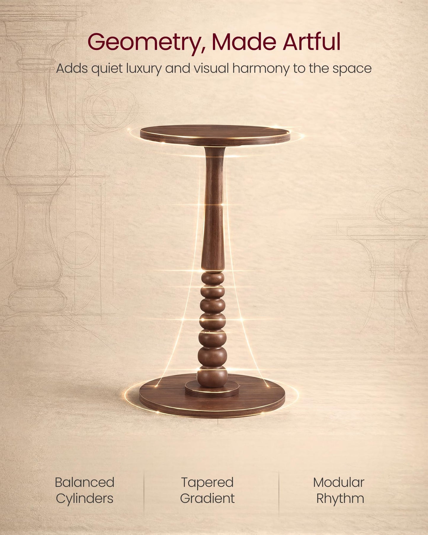 VASAGLE MARIEL Collection - Round Side Table, Small Drink End Table for Small Spaces, Accent Nightstand, Solid Wood Leg, Mid-Century Modern, for Living Room Bedroom, Chestnut Walnut ULET293KX01S