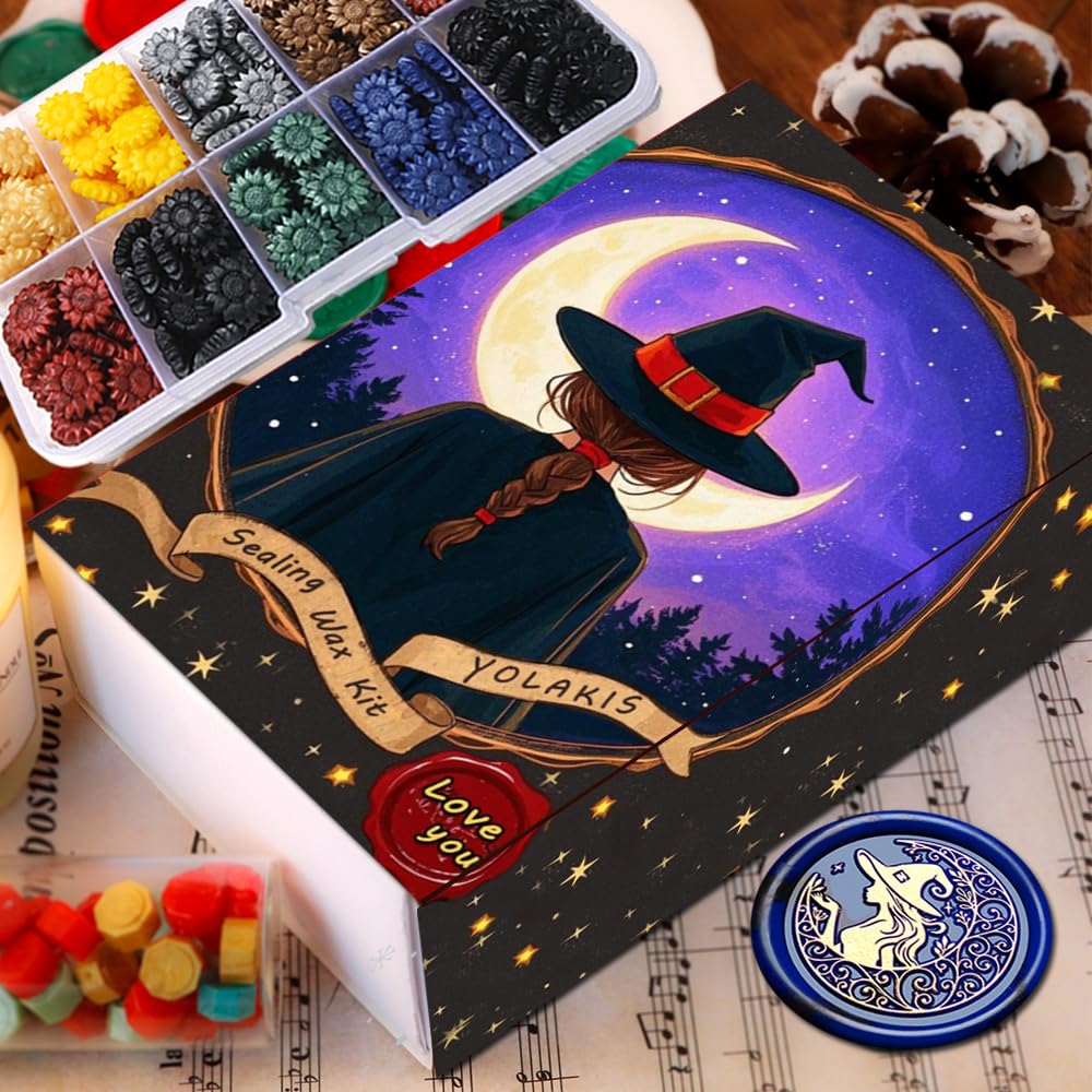 Wax Seal Kit for Witch Girl,Magic Girl Witch Sealing Wax Stamp for Halloween Christmas Invitations Letter Envelope Cards Crafts Gift Package Decoration