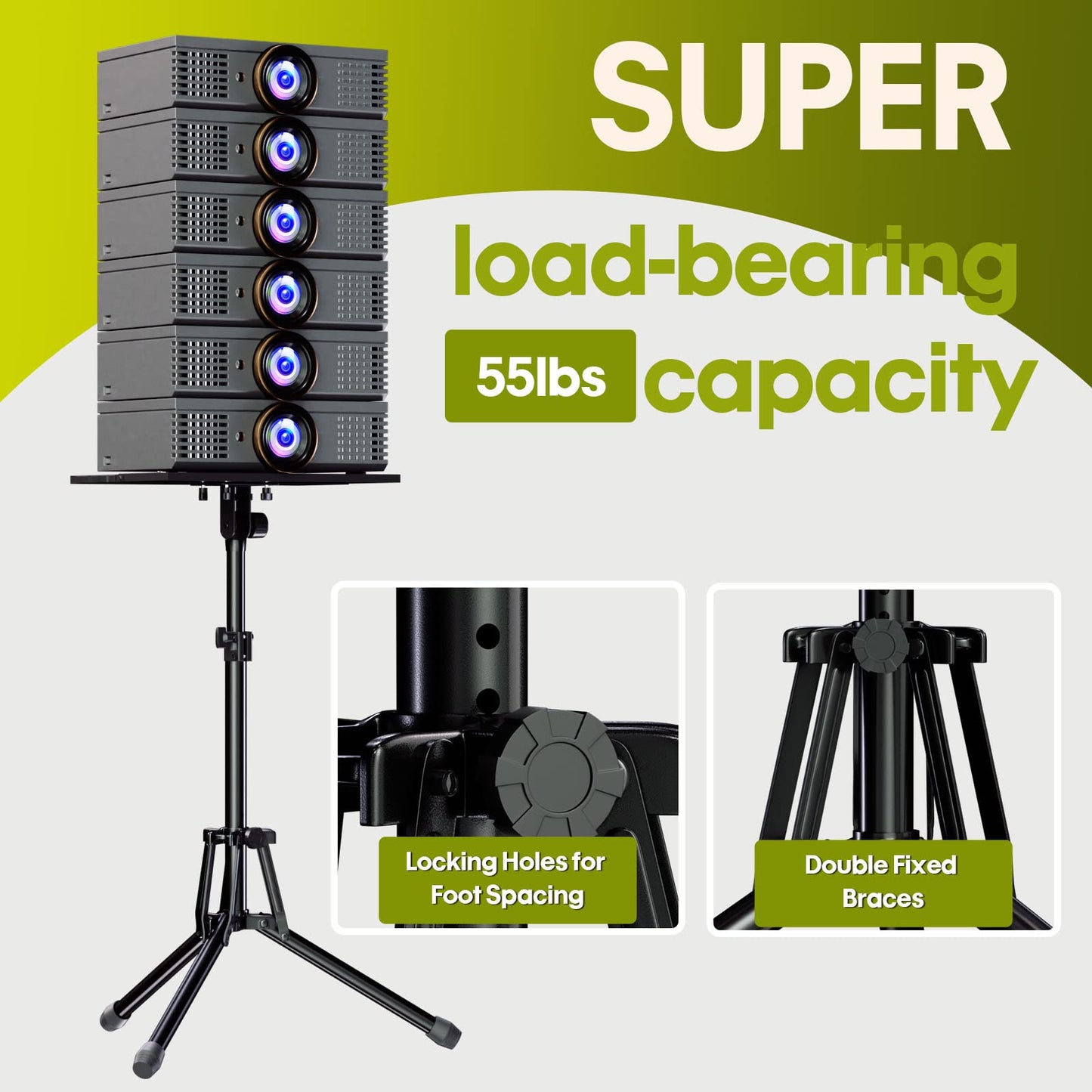 ORWOD Projector Stand Laptop Tripod - Portable Tripod Adjustable Height 20 to 60 Inch, Projector Stand with Gooseneck Phone Holder ＆ Mouse Tray, Laptop Floor Stand for Podium, Studio, DJ Racks