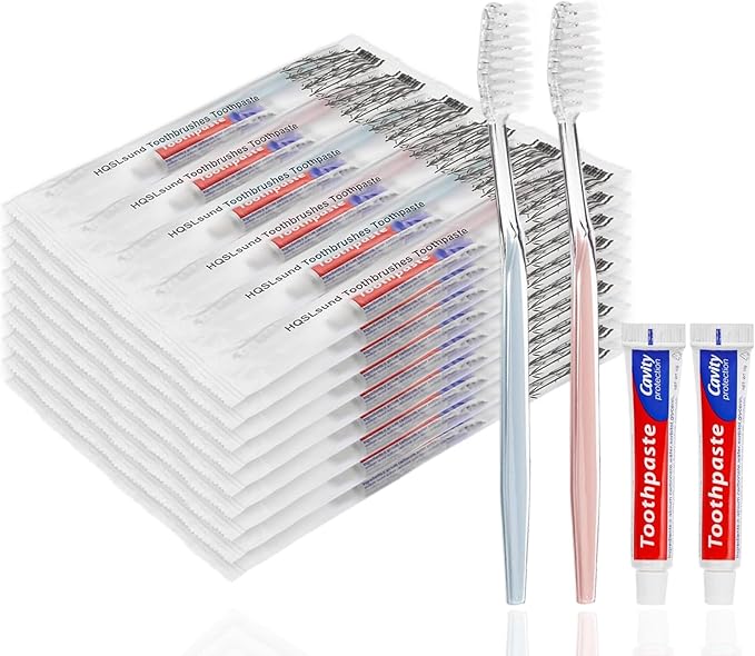 500pcs Disposable Toothbrushes, 2 Color, Travel Toothpaste for Homeless, Airbnb, Hotel