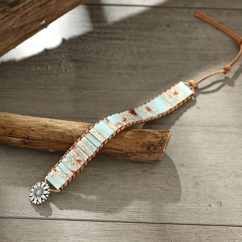 Plumiss Boho Agalmatolite Beaded Wrap Leather Bracelet Jewelry
