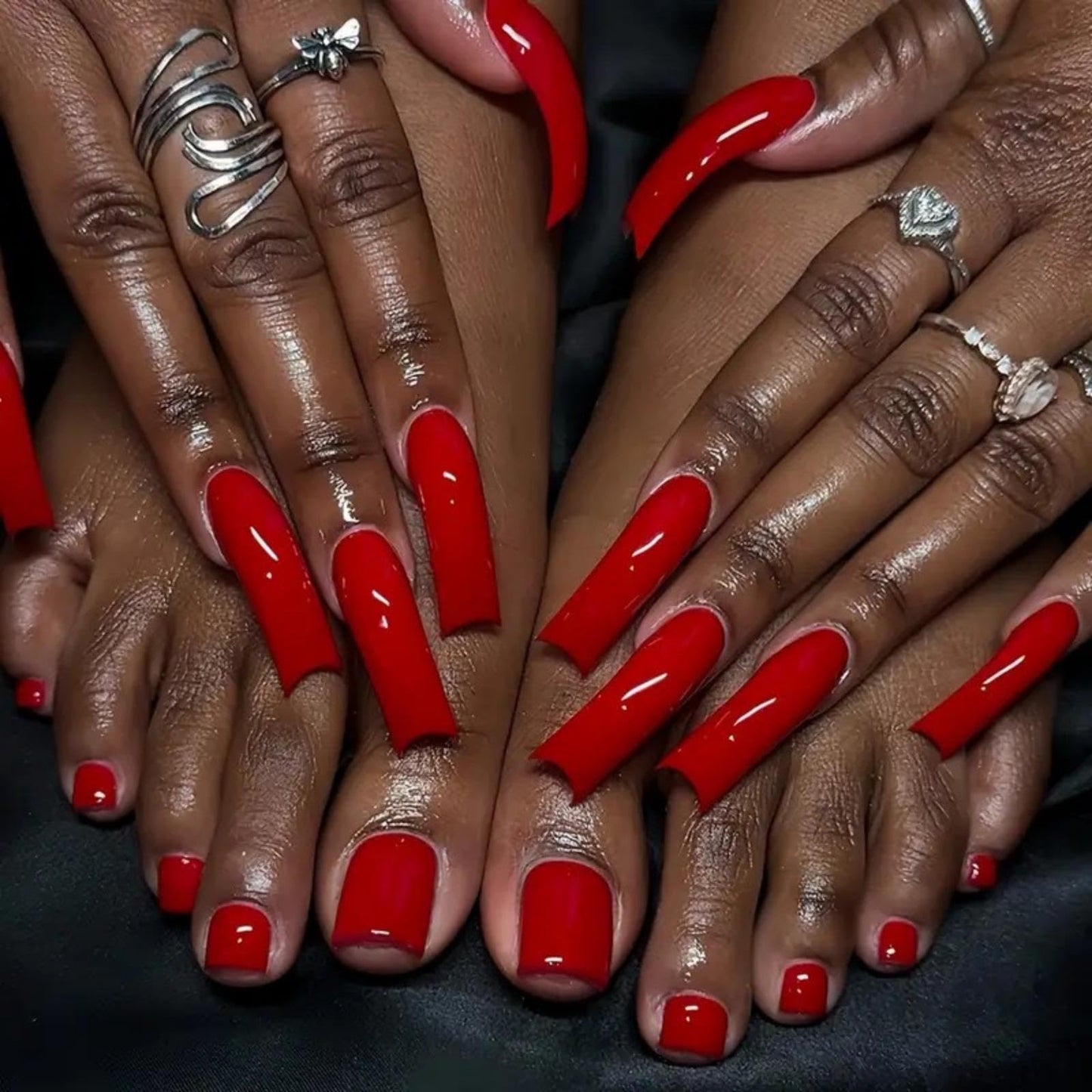 48Pcs Red Press on Nails Long Curved Fake Nails with Designs Glossy Solid Red Press on Toenails Short Square Summer Fake Toenails Reusable Full Cover Beach False Toenails for Women Girls Manicure