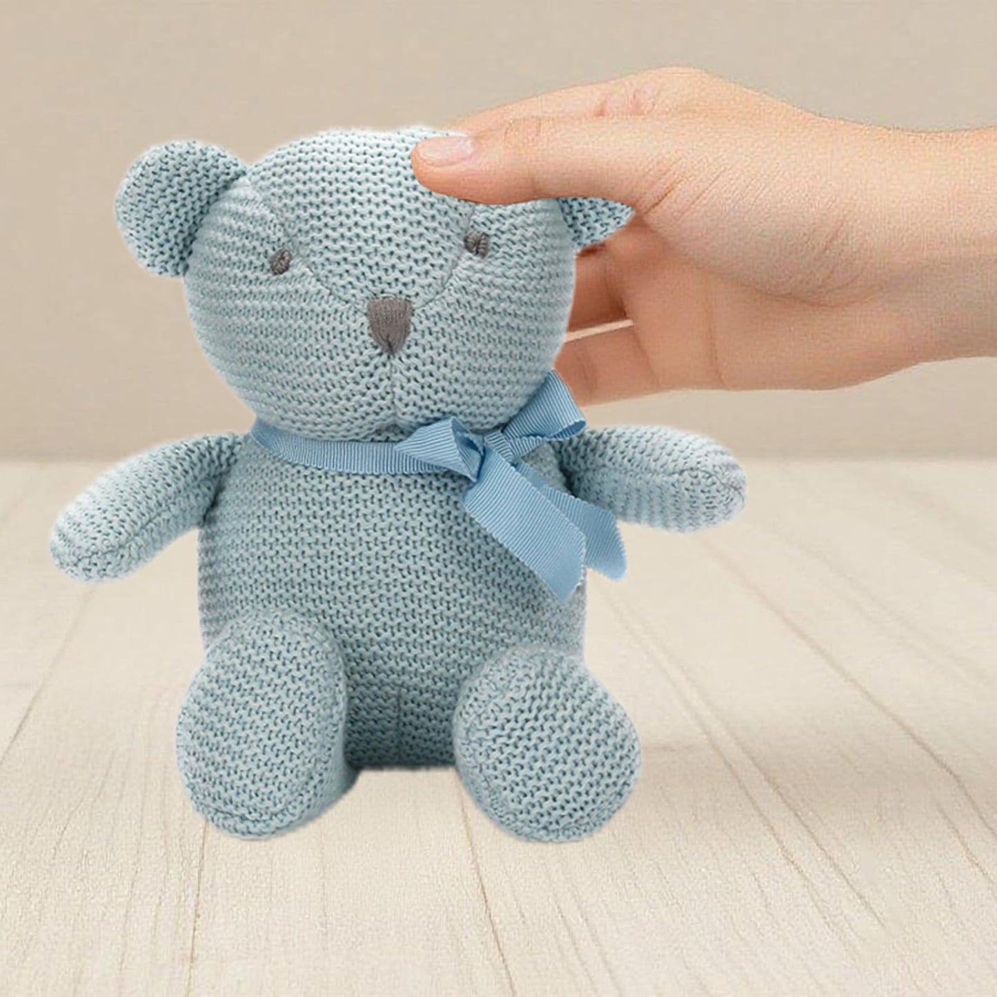 FLUFFYFUN 100% Organic Cotton Blue Teddy Bear Plush, 6.5" Baby Stuffed Animal for Newborn